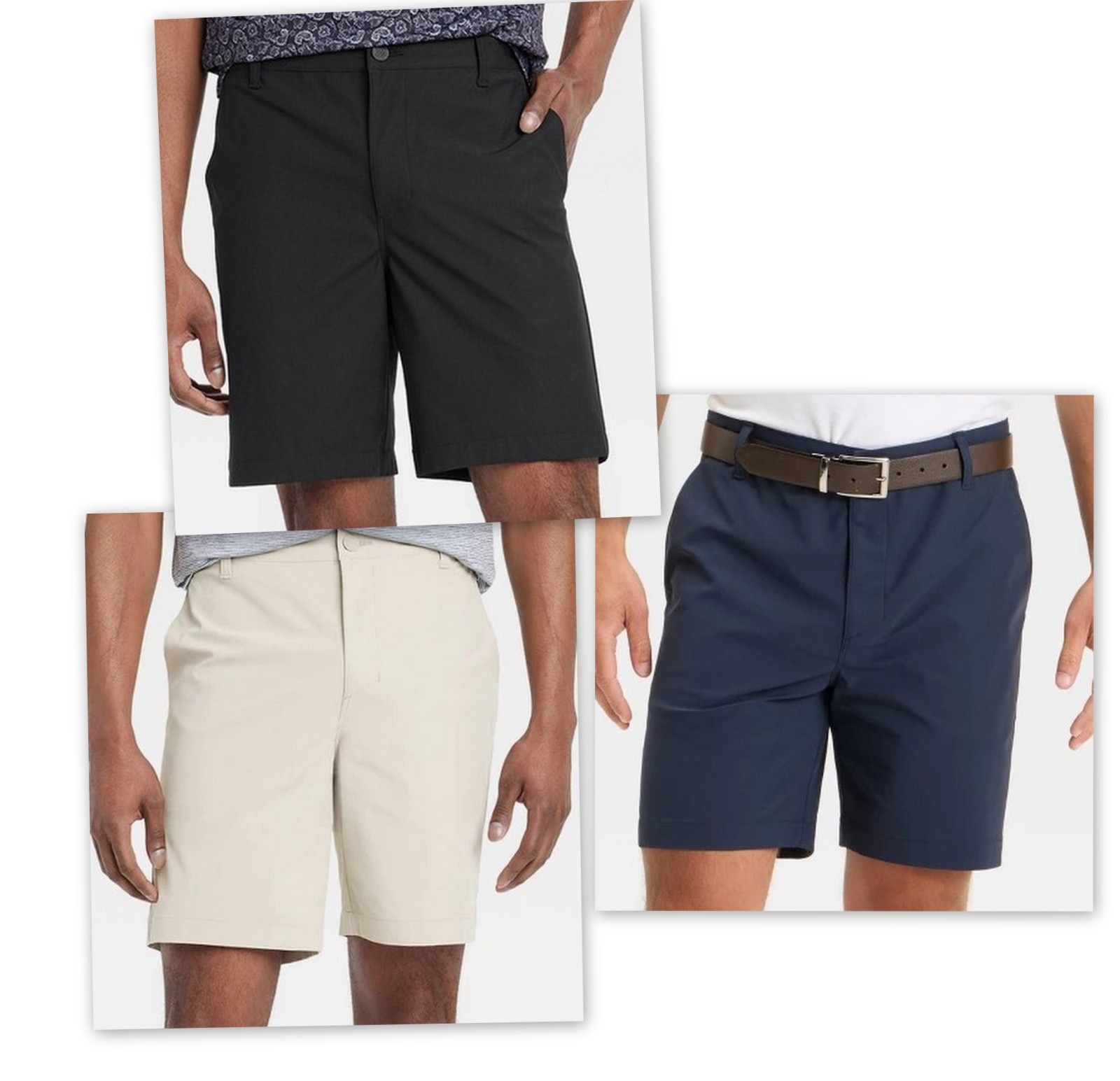 360 Lifestyle GOLF Short All in Motion NAVY KHAKI BLACK 2 Zip Pockets 32” – 40”