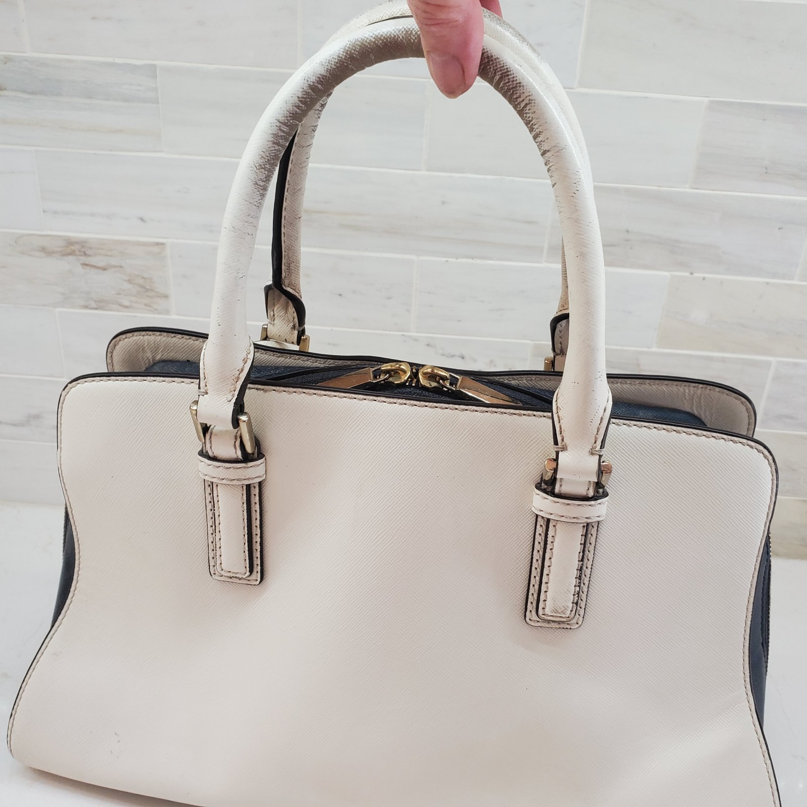 Tory Burch Curved Robinson Color Block Wear To Handles $408.10 Receipt Inside