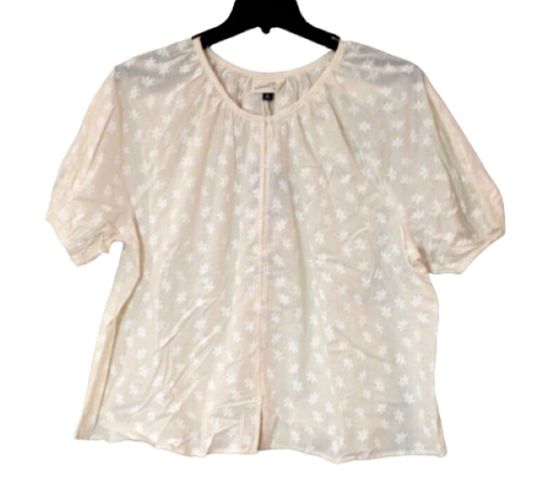 Universal Thread Womens Size XXL Cream White Floral Puff Sleeve Button Front Top
