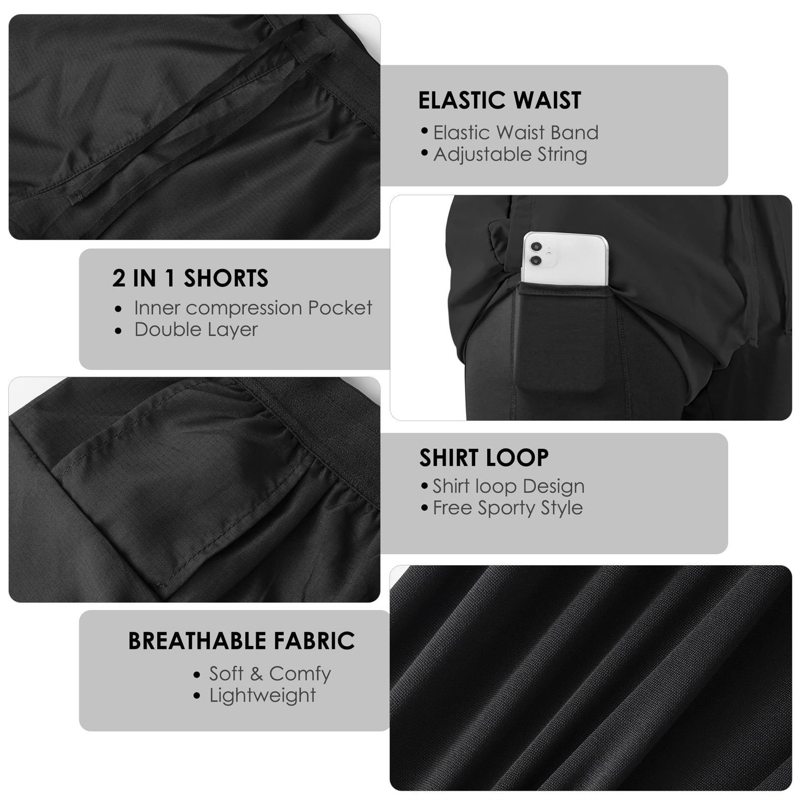Men’s 2 in 1 Running Shorts Workout Athletic Shorts Outdoor Sports with Liner…