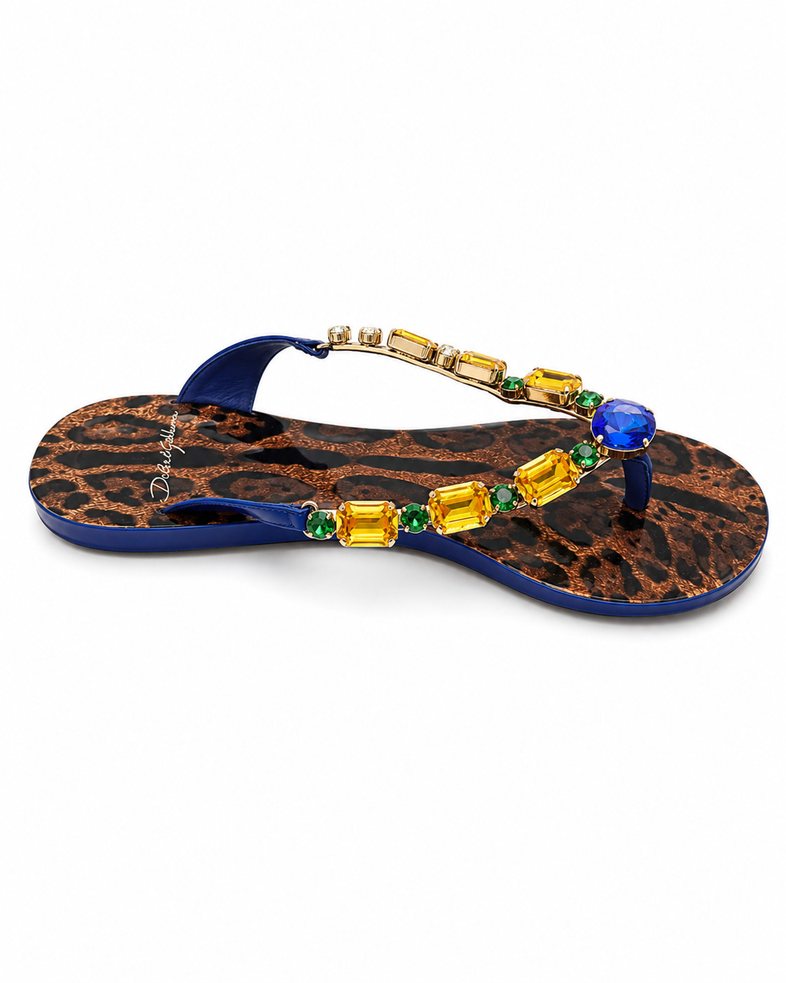 NEW DOLCE & GABBANA CRYSTAL PRINT FLIP 700$ FLOPS EMBELLISHED LEOPARD SZ : 35