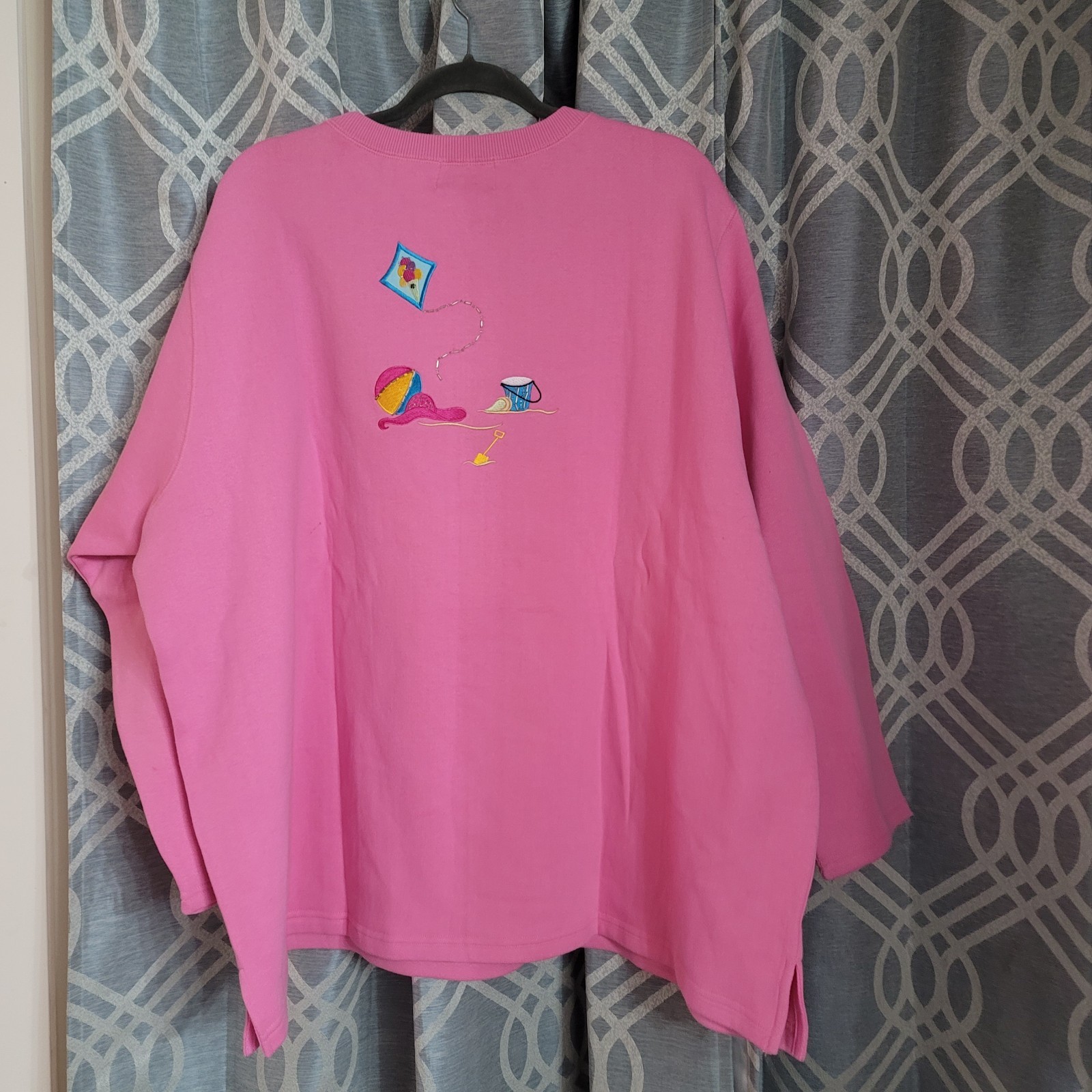 Quacker Factory Womens Plus Sz 3X Beach Summer Appliques Sweatshirt Pink New