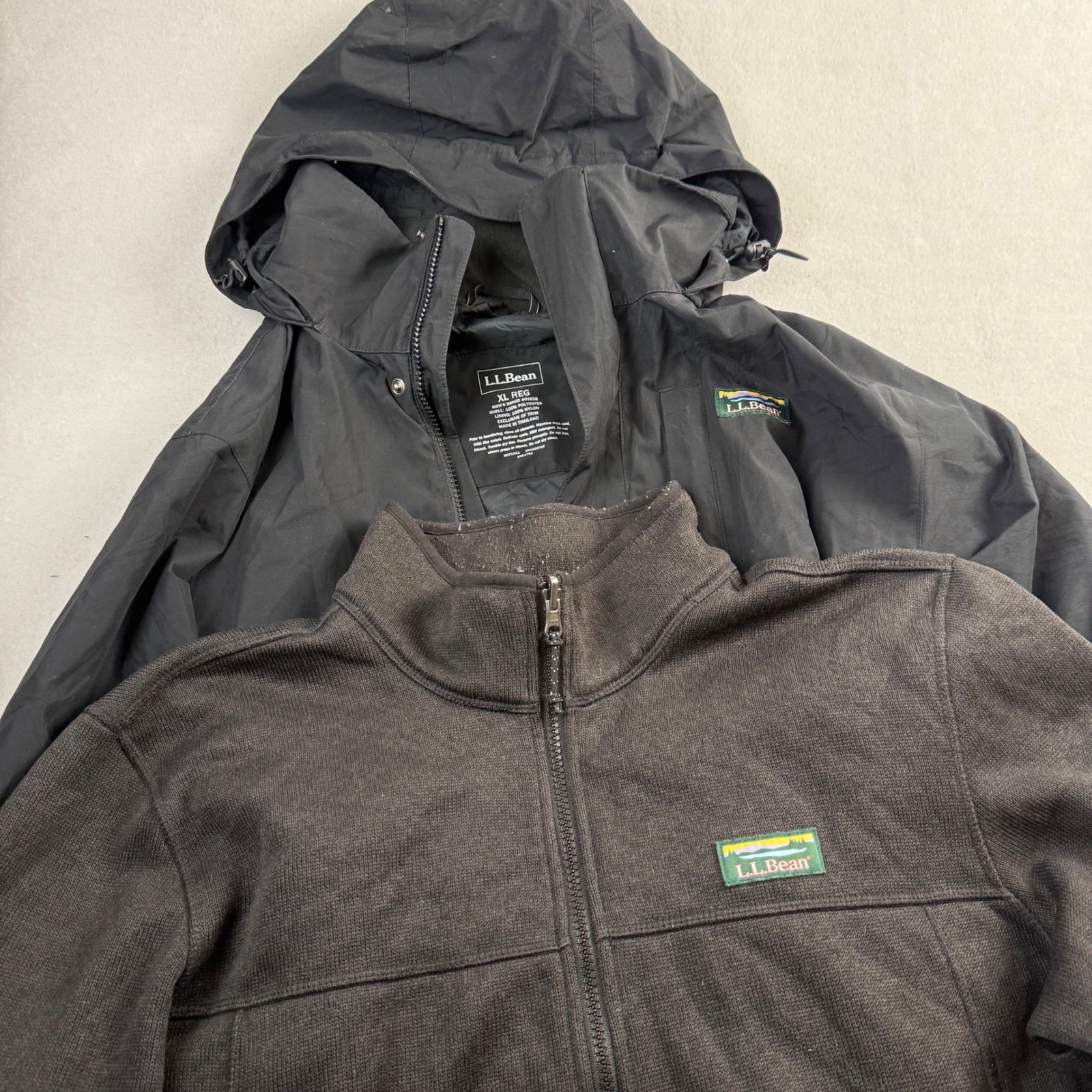 LL Bean Weather Challenger 3-in-1 Jacket Mens XL Black Hooded Fleece Liner Shell