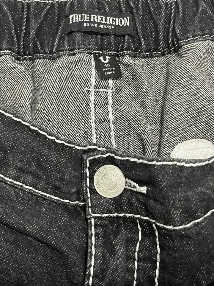 True Religion Men’s Jeans Size 46 Grey Black Contrast Stitch Horseshoe Denim