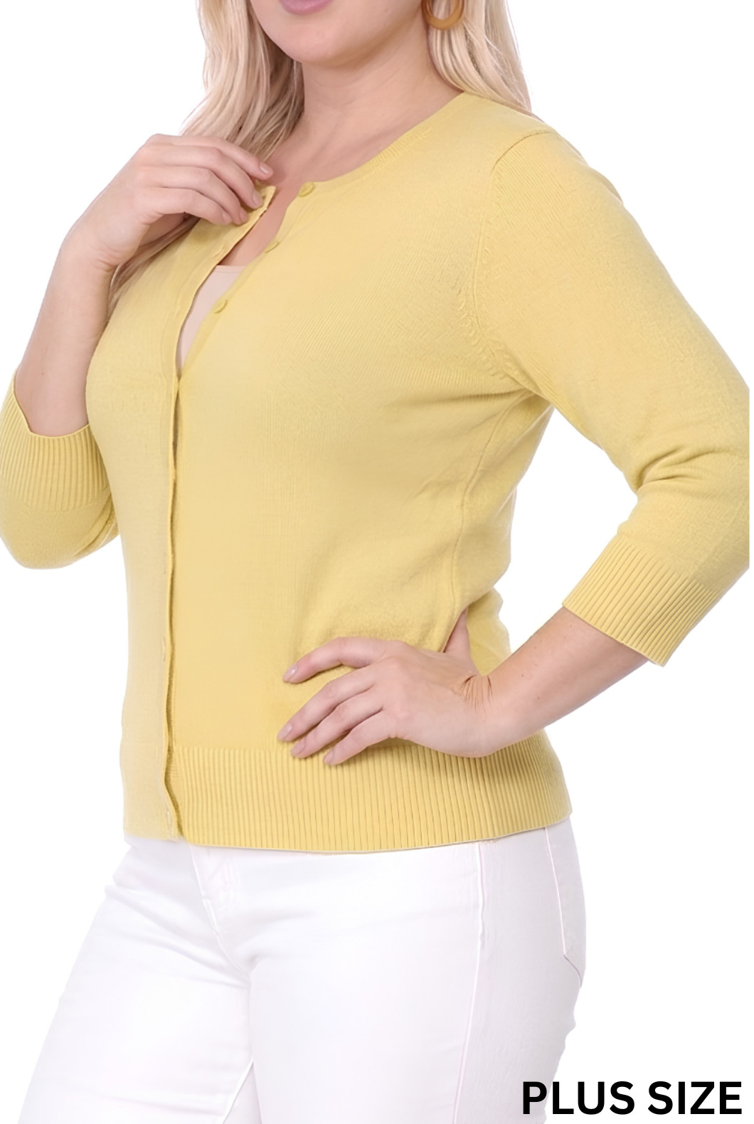 YEMAK Women’s 3/4 Sleeve Crewneck Button-Down Basic Cardigan Sweater CO079 (S-L)