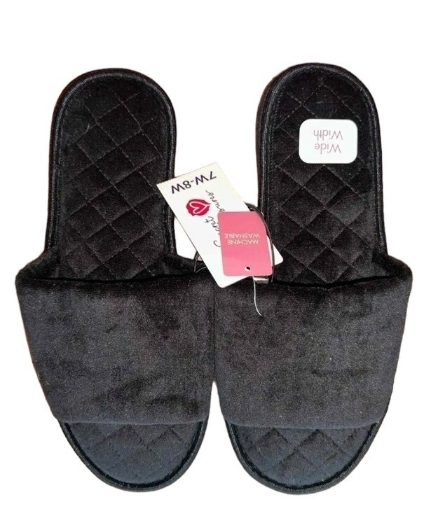 Secret Treasures Women’s Slip-on Black Memory Foam WIDE WIDTH Slippers: 5-12