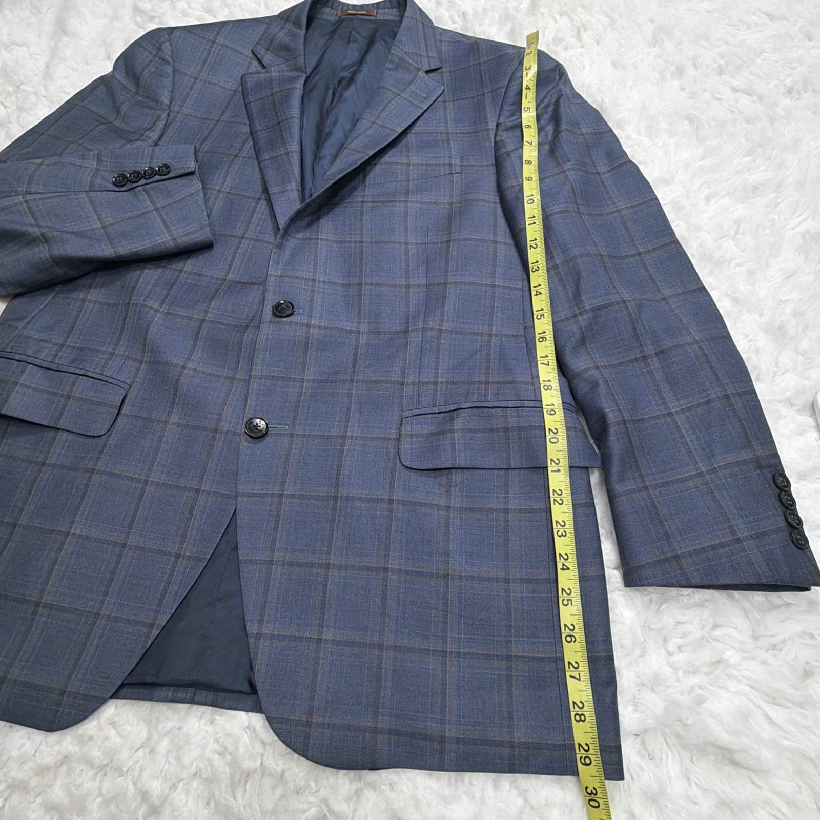 Peter Millar Sport Coat Blazer 42R Blue Plaid Windowpane Check Modern Formal Men