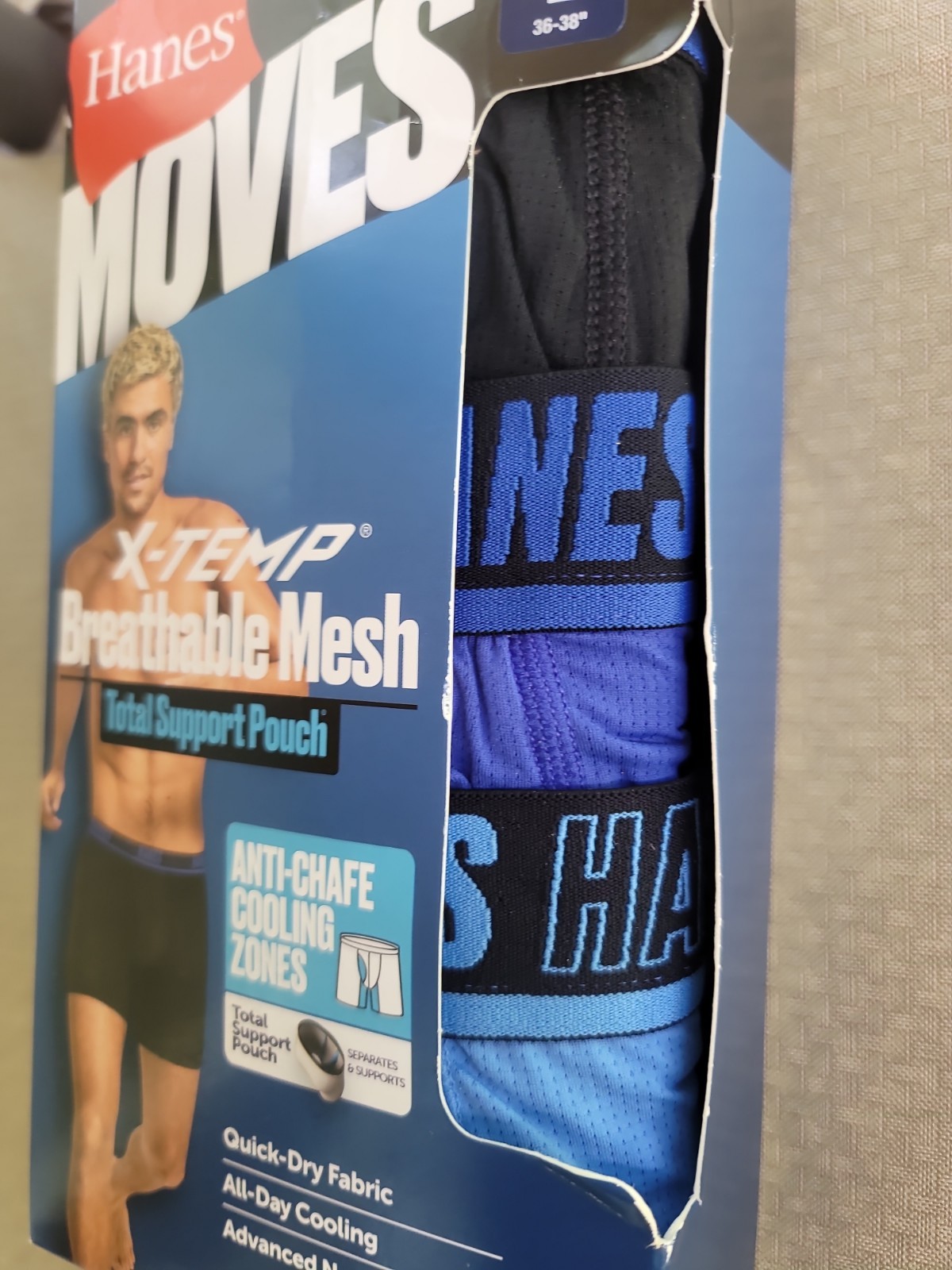 NEW HANES 5 PACK LARGE BOXERS MOVES X TEMP BREATHABLE MESH FABRIC QUICK DRY