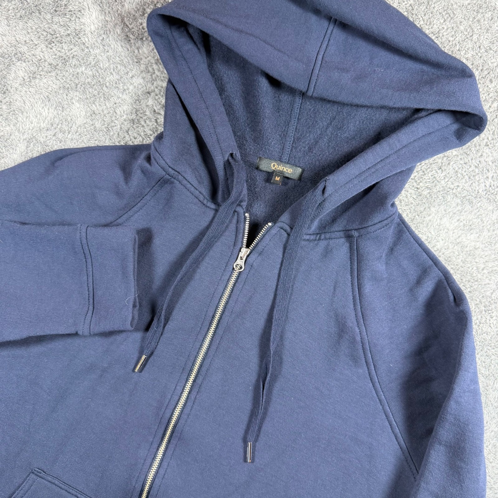 Quince Hoodie Womens Medium Fleece Super Soft Zip Up Hoodie Navy Blue Cozy