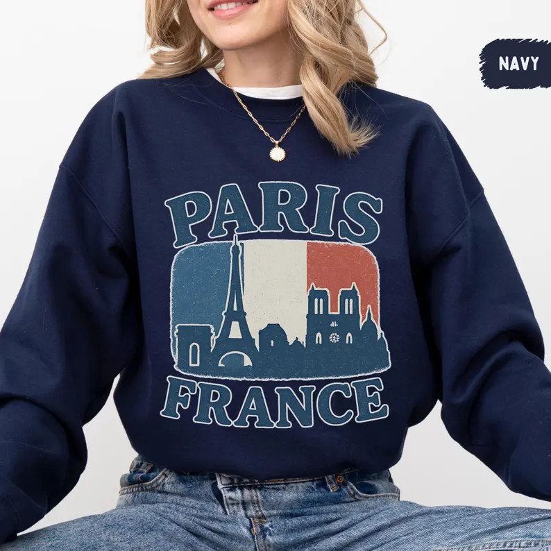 Vintage Paris France Sweatshirt Eiffel Tower City Travel Top
