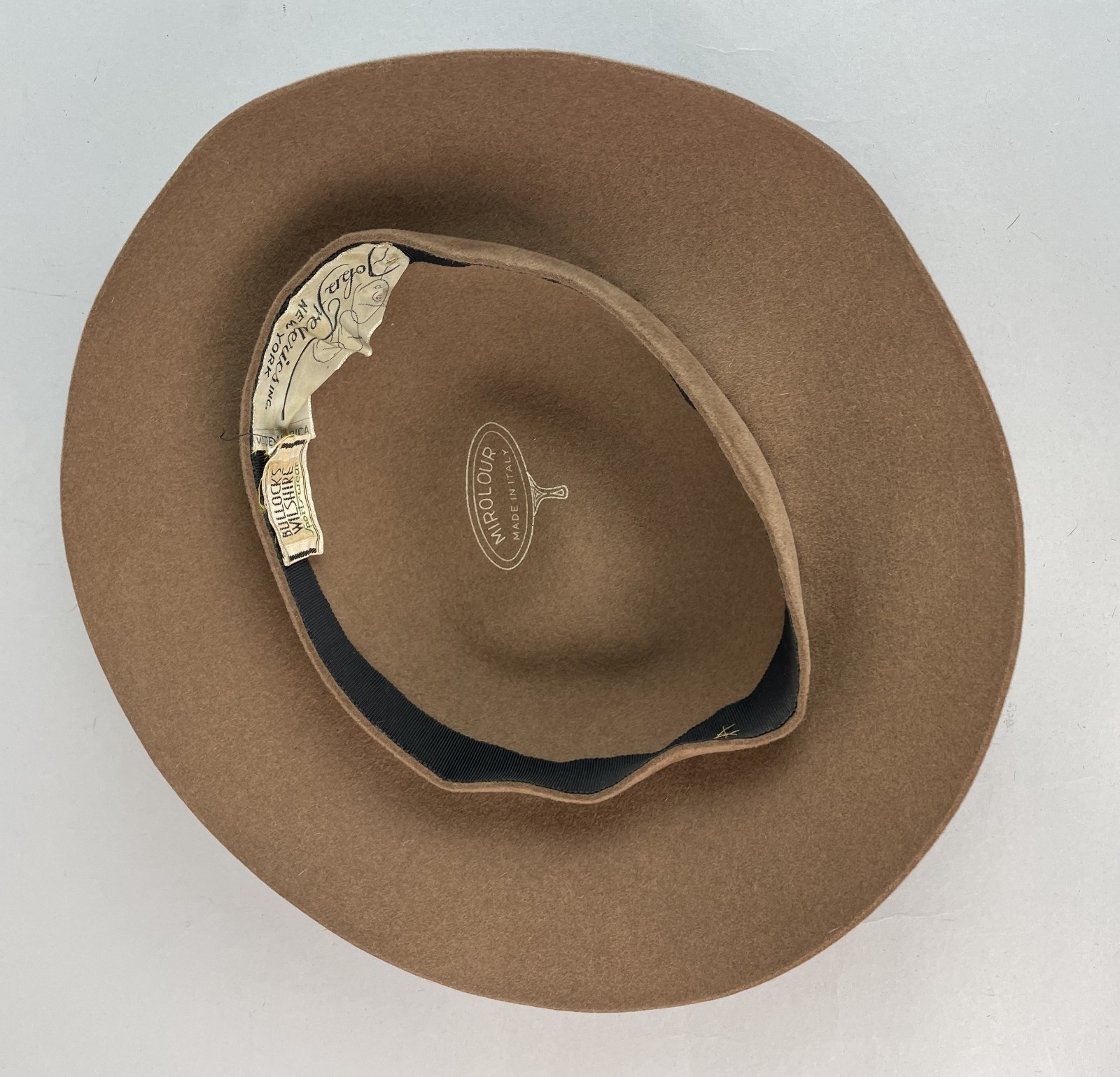 Vintage 50s MIROLOUR ITALY John Frederick’s wool felt hat with Ribbon 20.75 Band