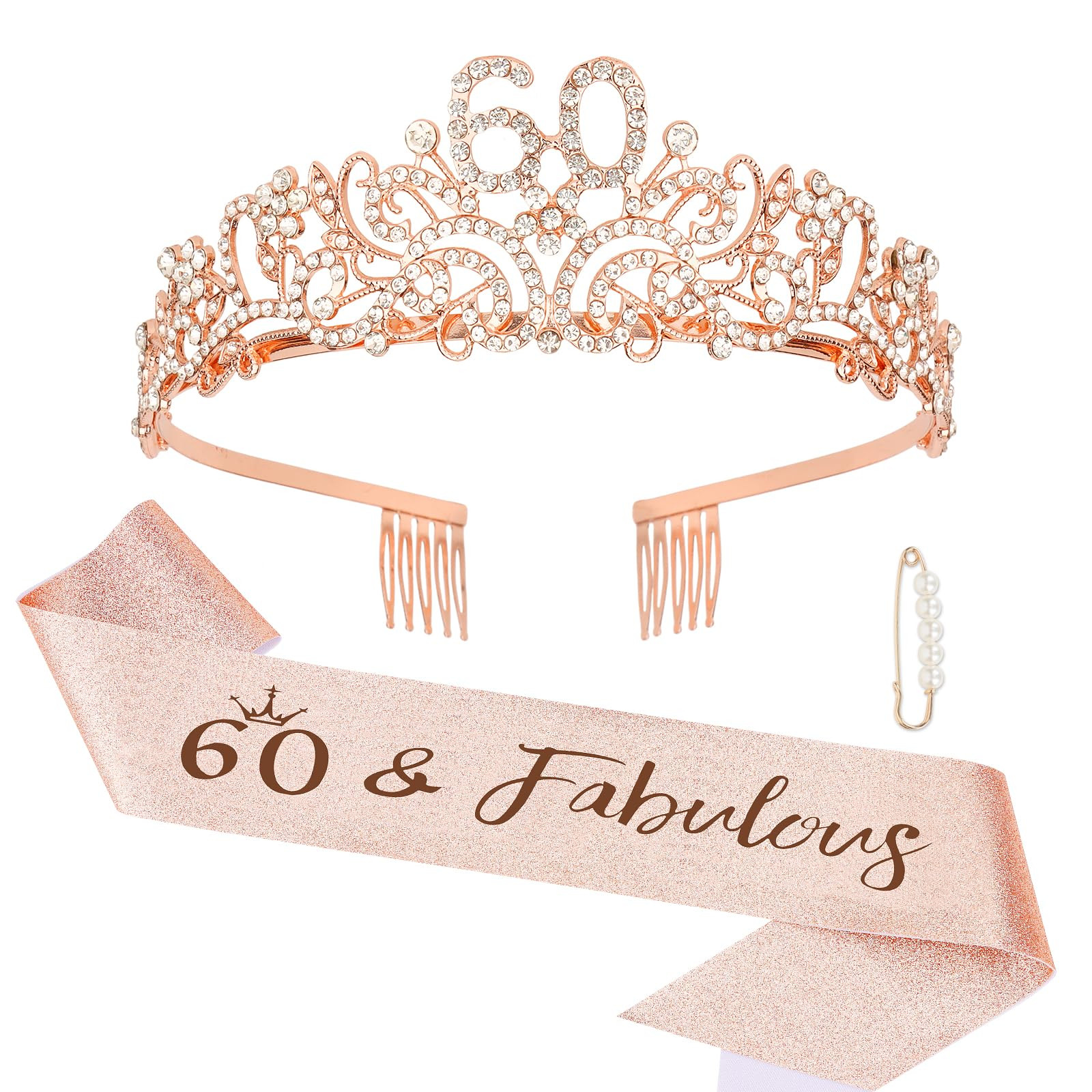 60th Birthday Decorations – 60th Birthday Tiara and 60th Birthday Sash Glitte…