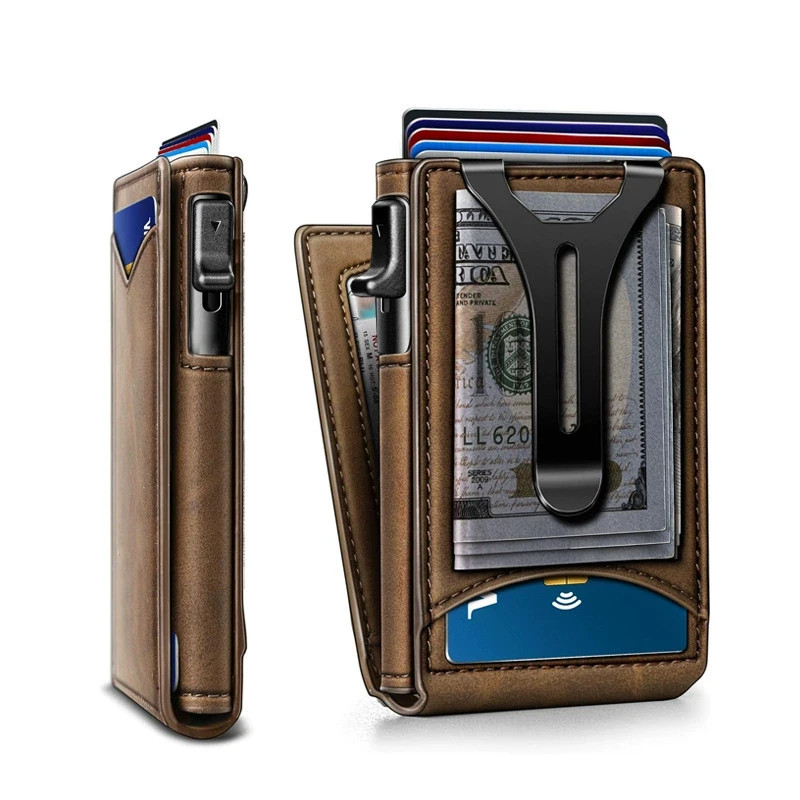 Slim PU Leather Credit Card Holder RFID Blocking Smart Wallets with Money Clip