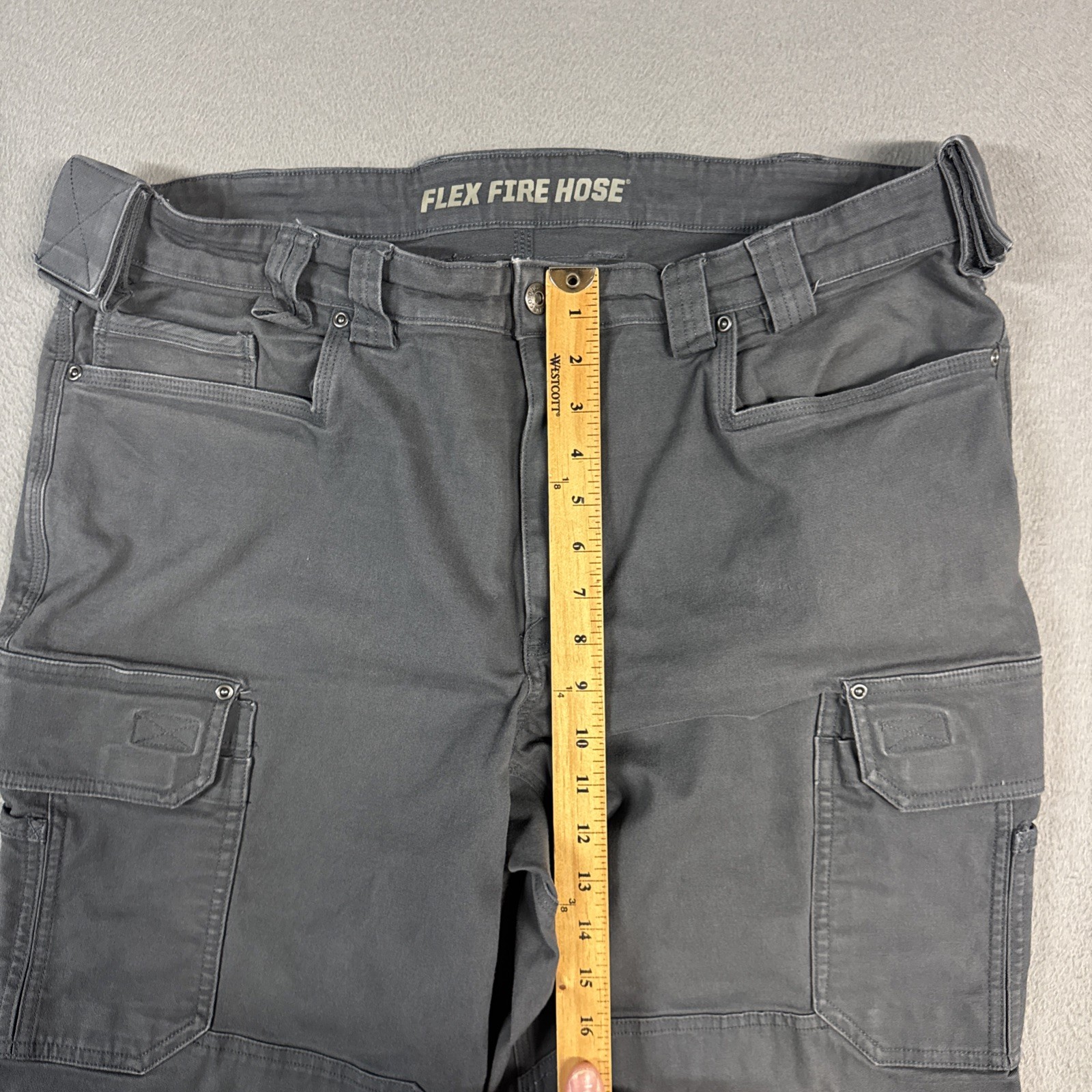Duluth Flex Fire Hose Pants Mens 42×32 (Fits 38×32) Gray Ultimate Relaxed Cargo