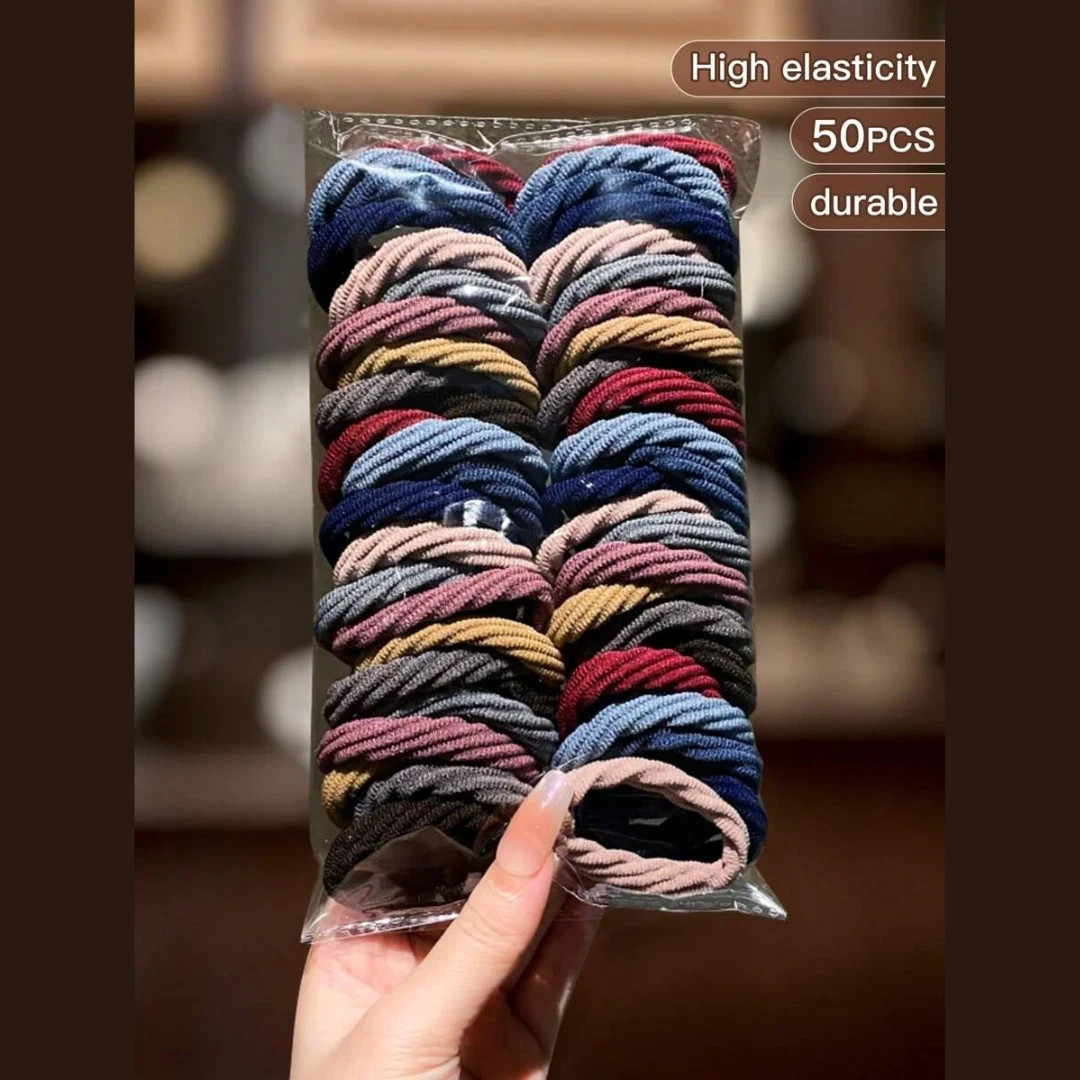 50pcs Colorful Hair Ties Korean Style Trendy Colorful Comfort Hair Accessories