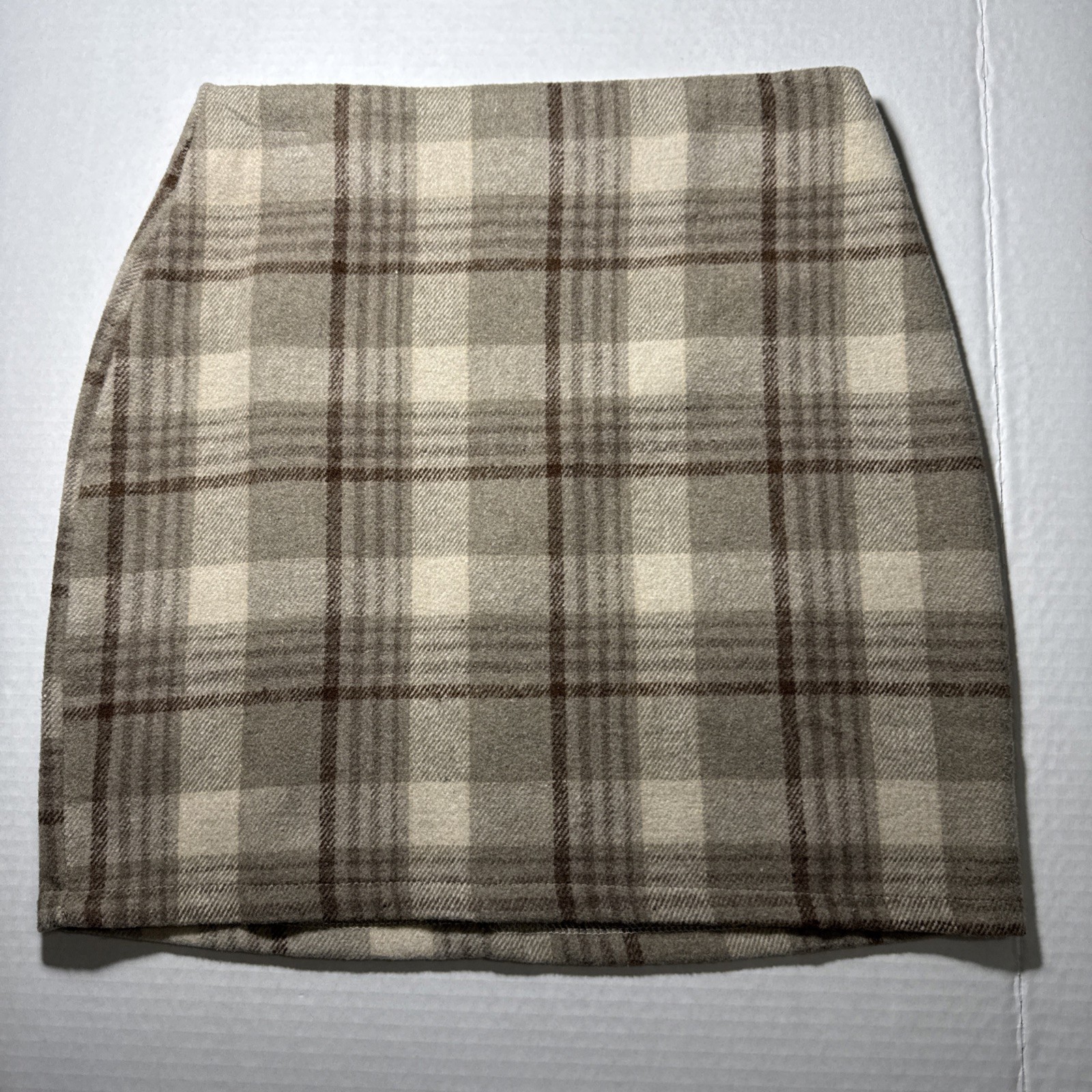 Plaid Slit Shein Womens Pull On Skirt Size XS Short Tan Brown Burgundy