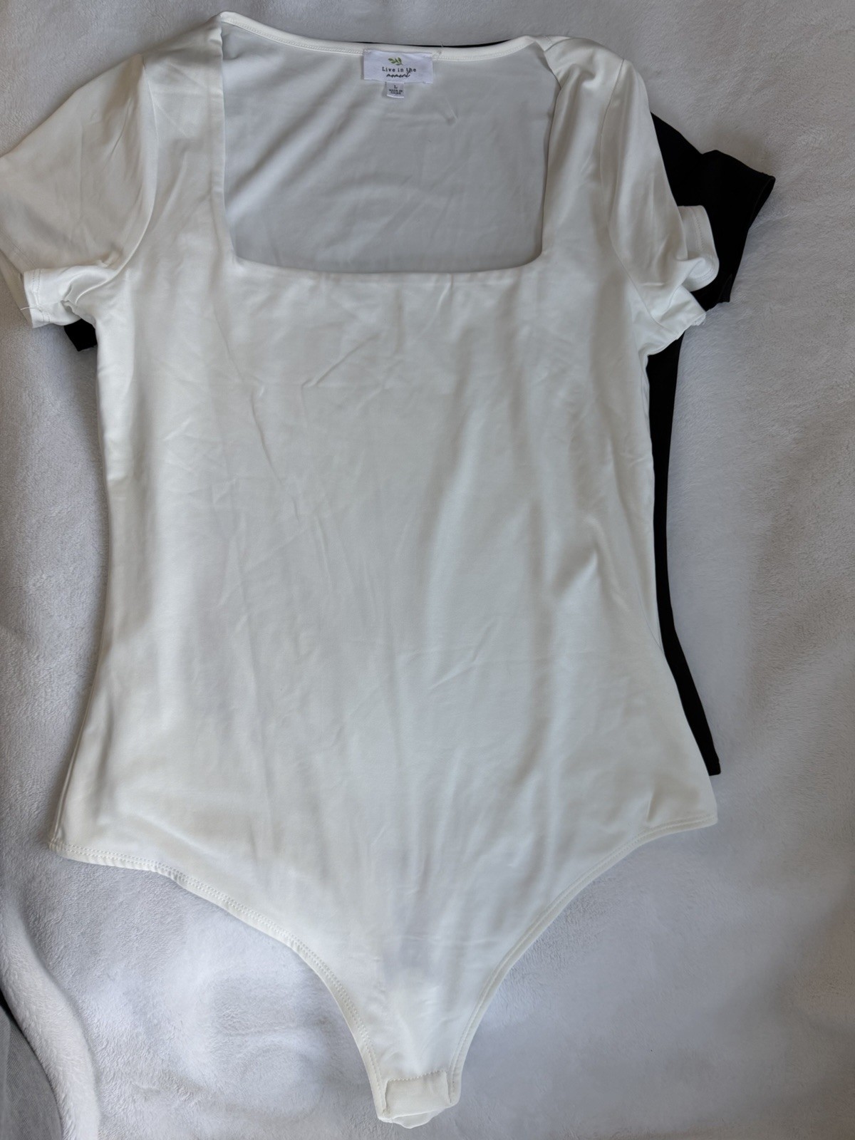 Live In The Moment Body Suit Set Of 2 Black White Cap Sleeve Large NWOT