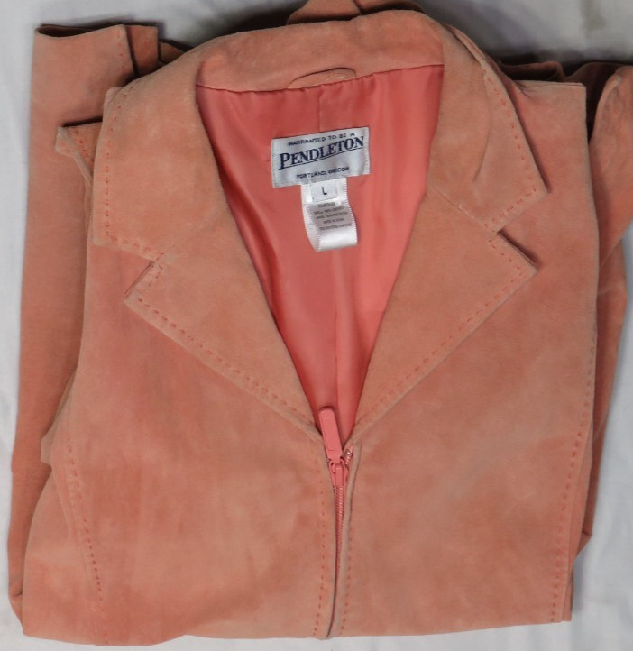 PENDLETON WOMENS LARGE L PEACH 100% LEATHER JACKET LINED FULL ZIP MACHINE WASH
