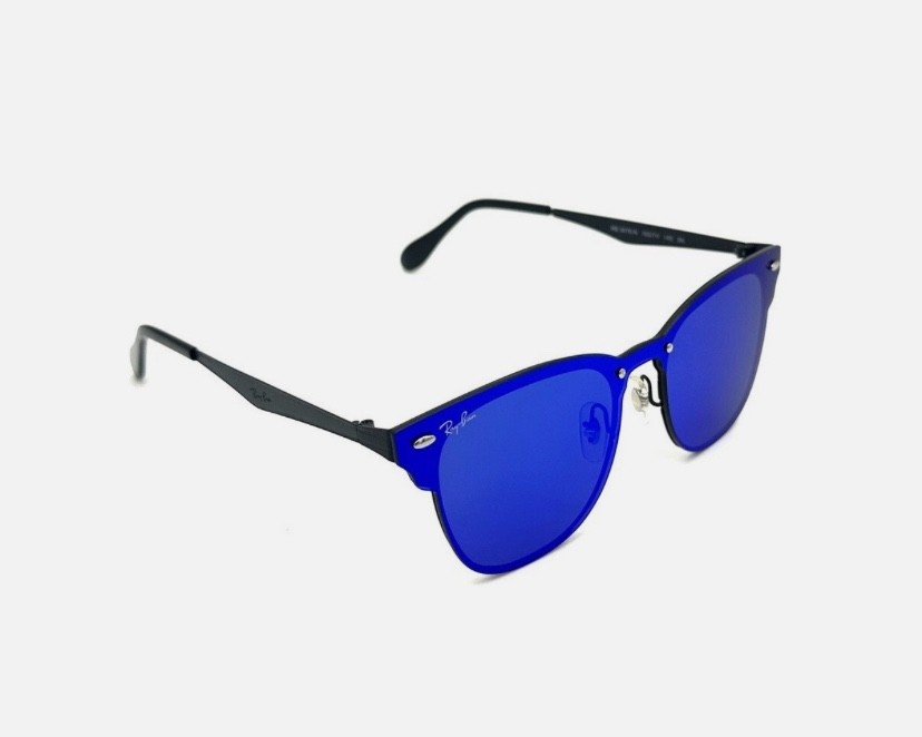 Ray-Ban Blaze Clubmaster Violet Blue Mirror Black RB3576N 153/7V Sunglasses New
