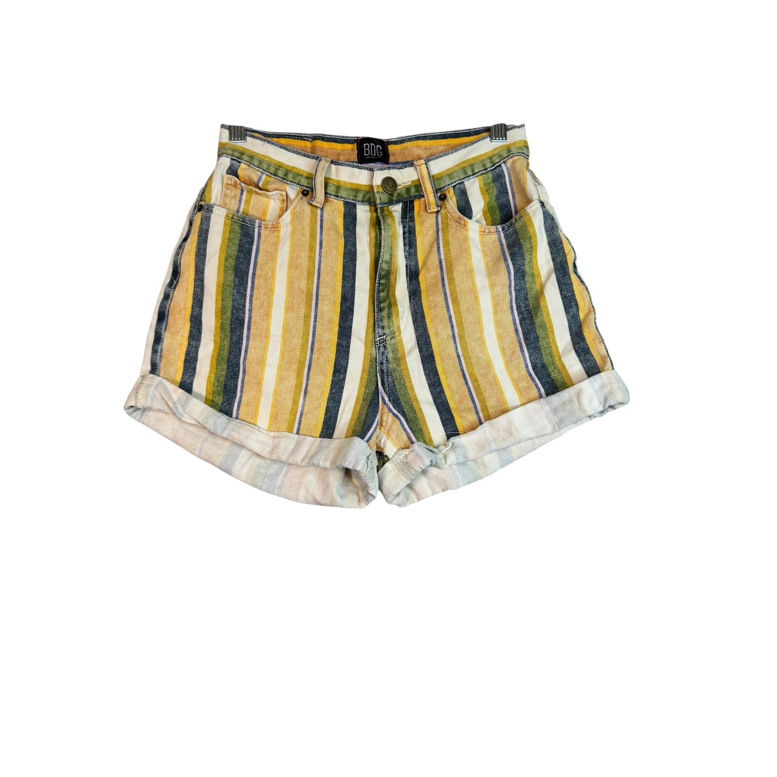 BDG Urban Outfitters High Waisted Denim Shorts Yellow Green Multi Size 26
