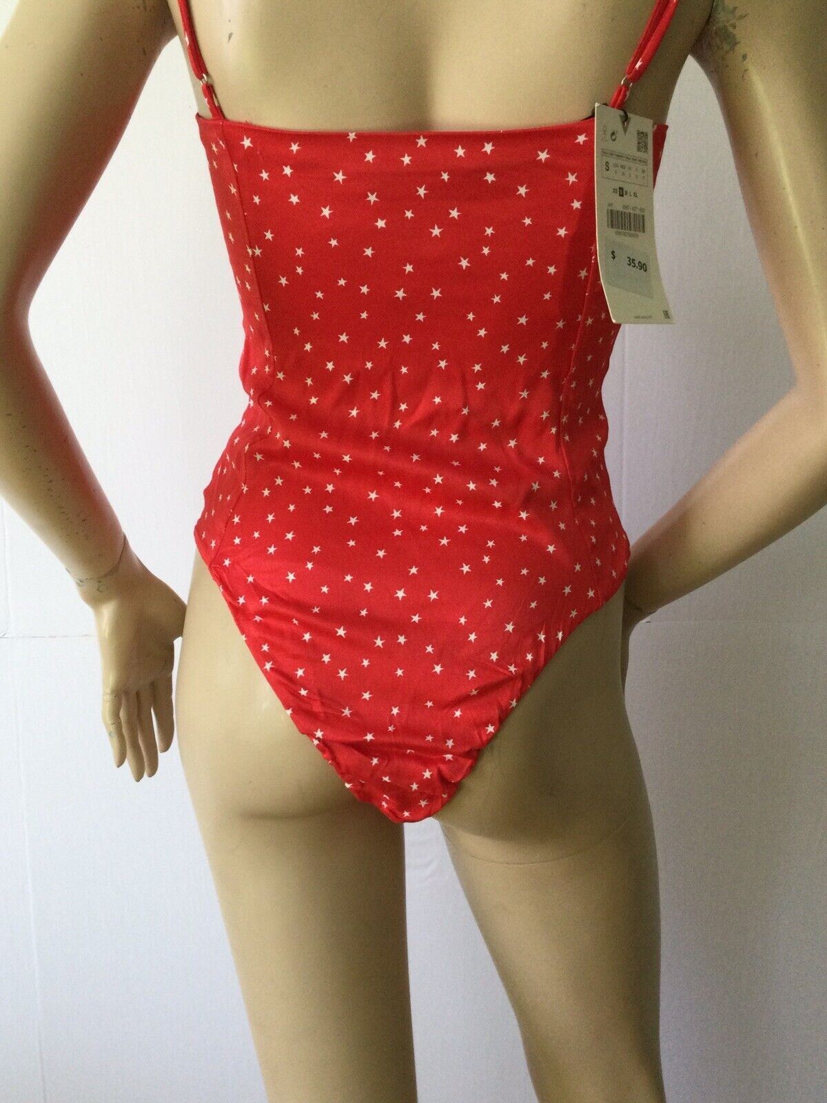 NEW ZARA Red & White Star Lace Up Snap Crotch Bodysuit (Size XS)