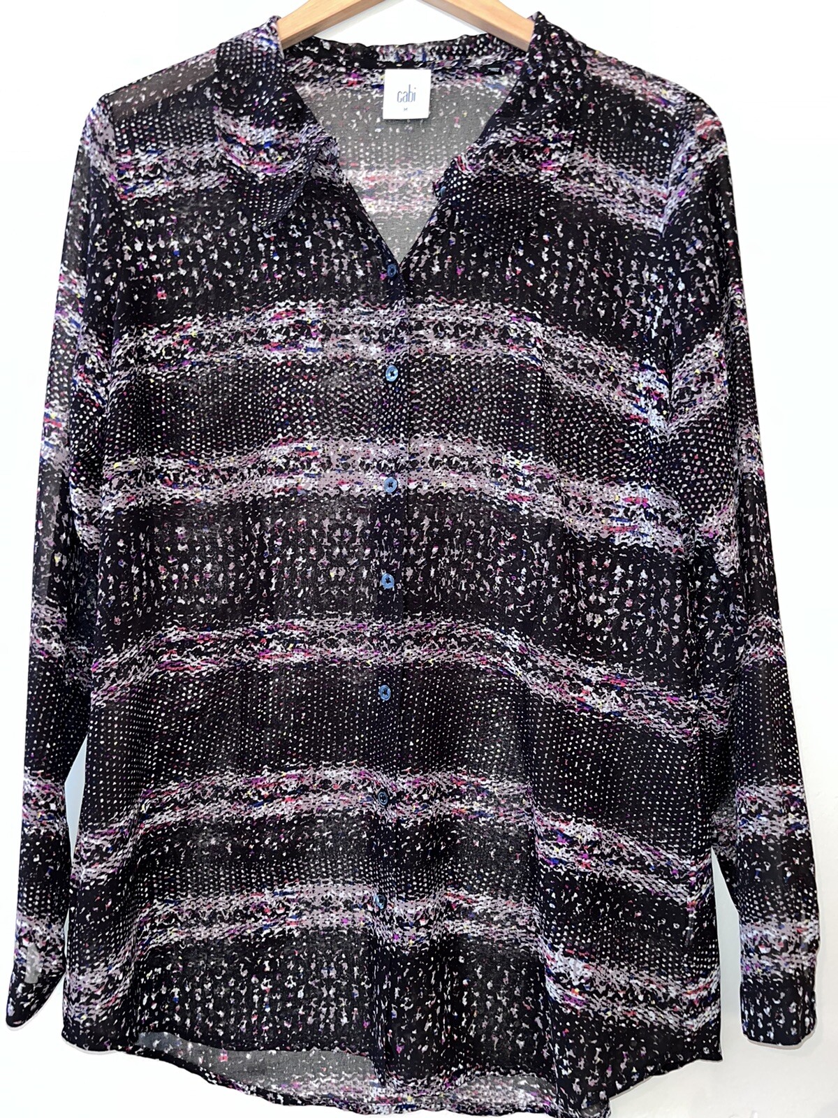 Cabi 3249 Shirt Blouse Paris Sheer Long Sleeve Button Up Womens Medium Colorful