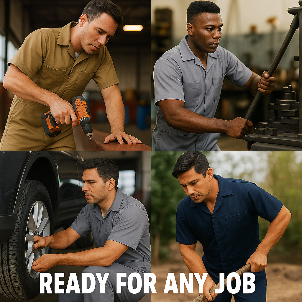 Men’s Short Sleeve Coverall Workwear Jumpsuit Poly-Cotton, Navy, Khaki, Gray.