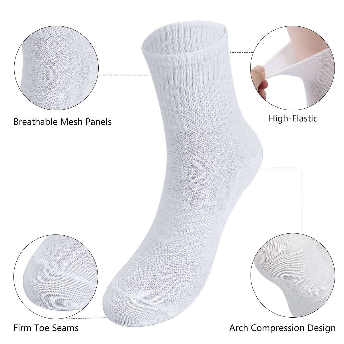 1/2/5 Pairs Mens Crew Socks for Work Sports Athletic Cotton Socks Size 5.5-11