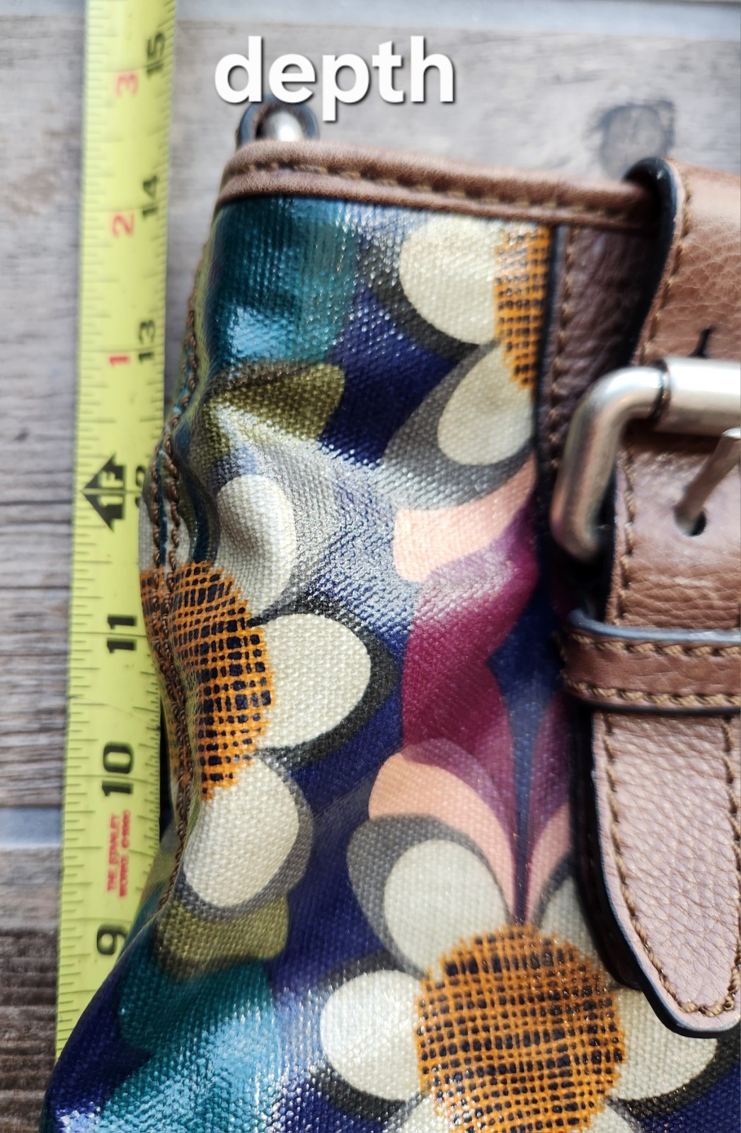 Vtg Fossil Tote Key Per Leather Coated Canvas Floral Hand Shoulder Bag Purse EUC