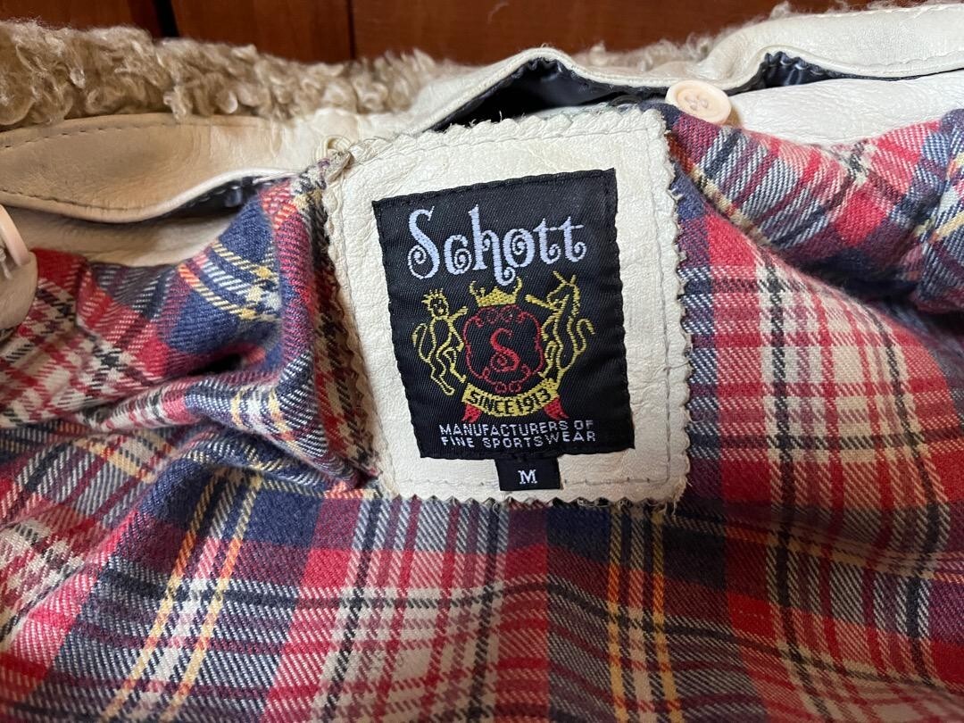 Schott Leather Boa Fur Collar Riders Jacket Blouson Men Size M Plaid