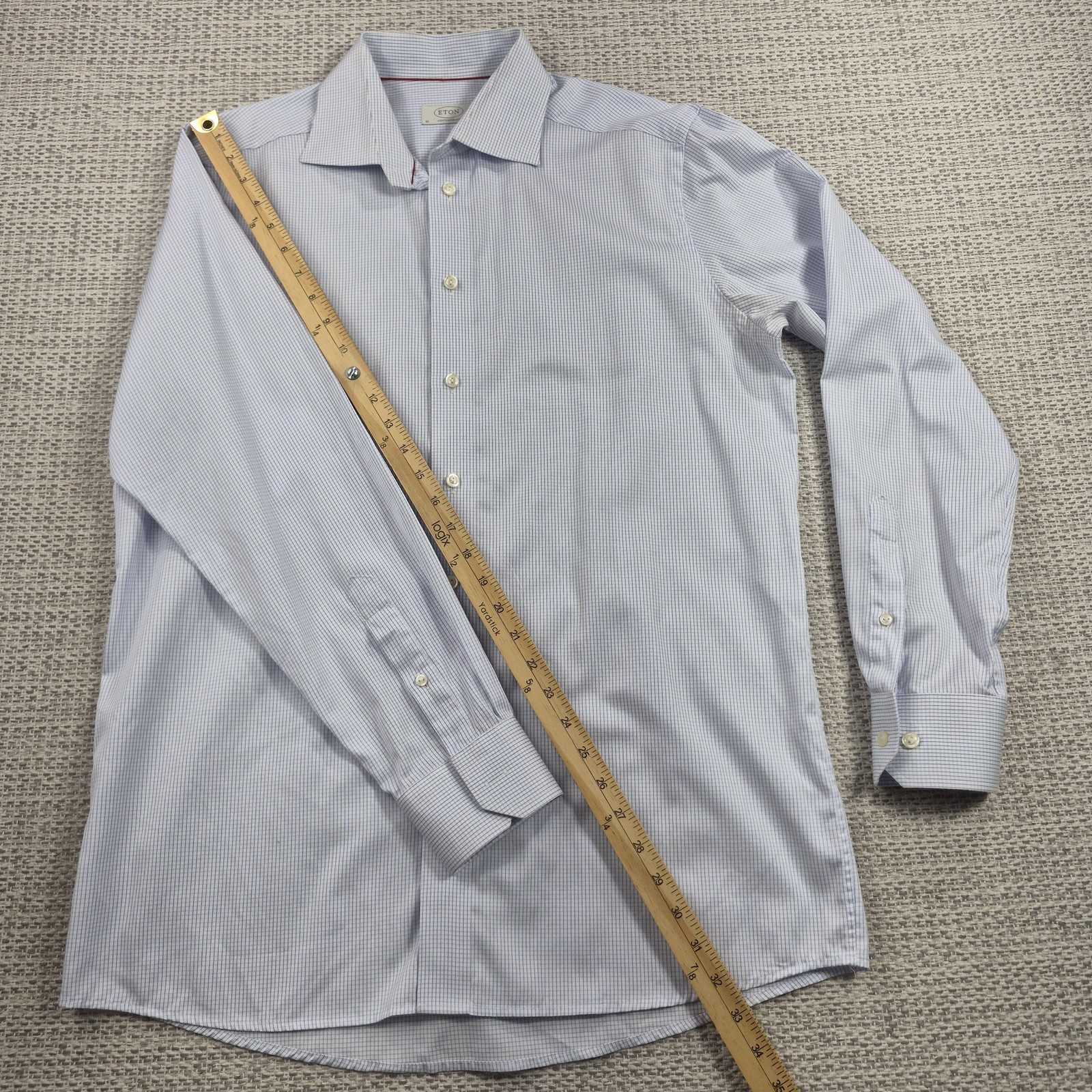 Eton Dress Button Up Shirt Mens 16.5 42 Blue Check Contemporary Long Sleeve