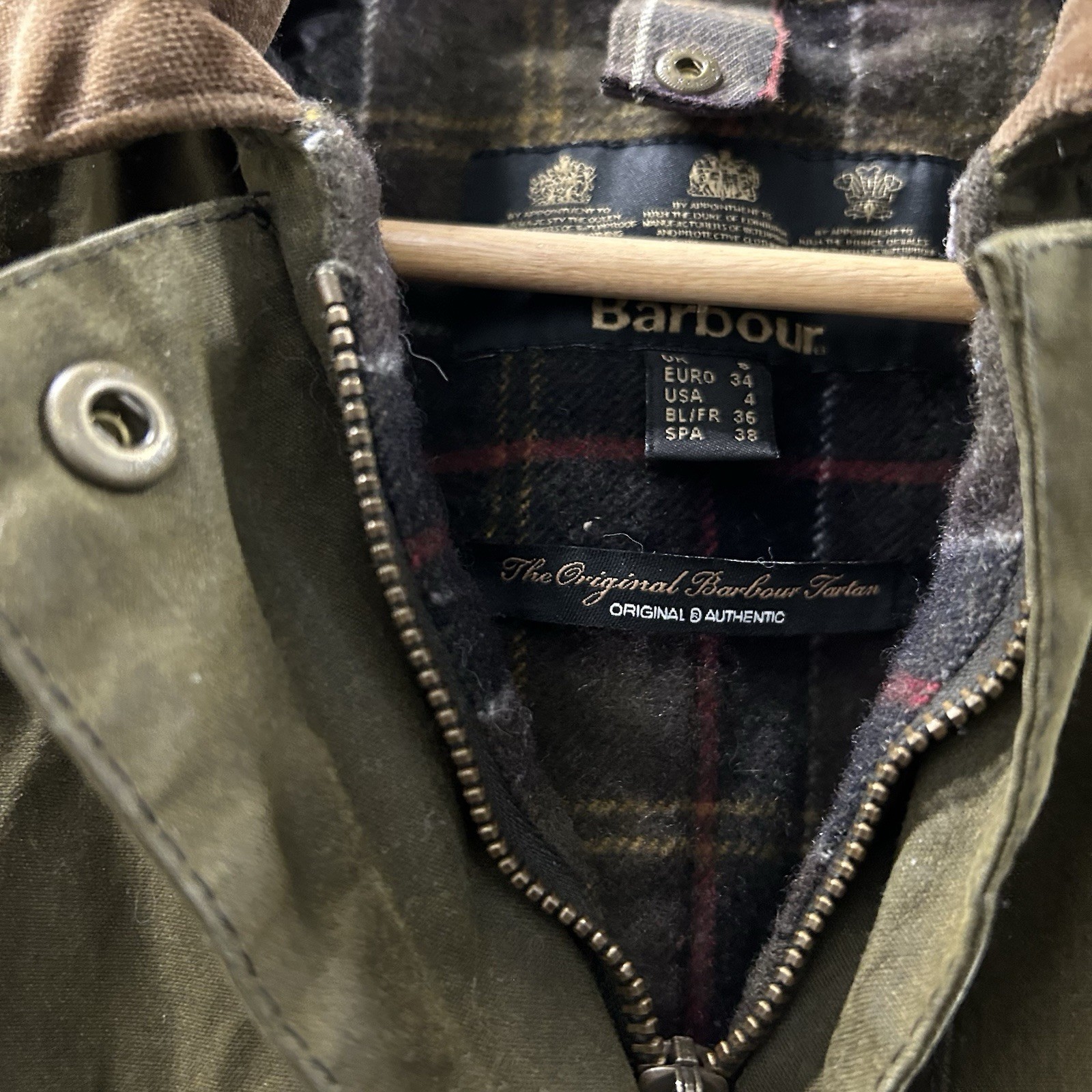 Barbour & Beaufort Men’s Olive Sagwaxed Plaid Lined Coat Jacket 80’s Vintage