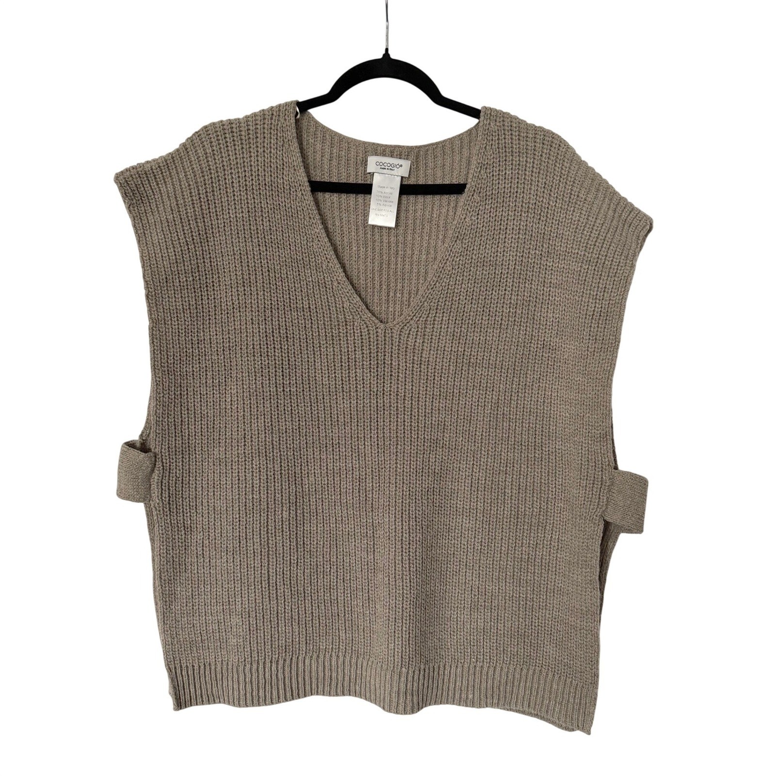 Cocogio Ribbed Knit Womens OS Taupe Sweater Vest Made in Italy Wool Alpaca Blend
