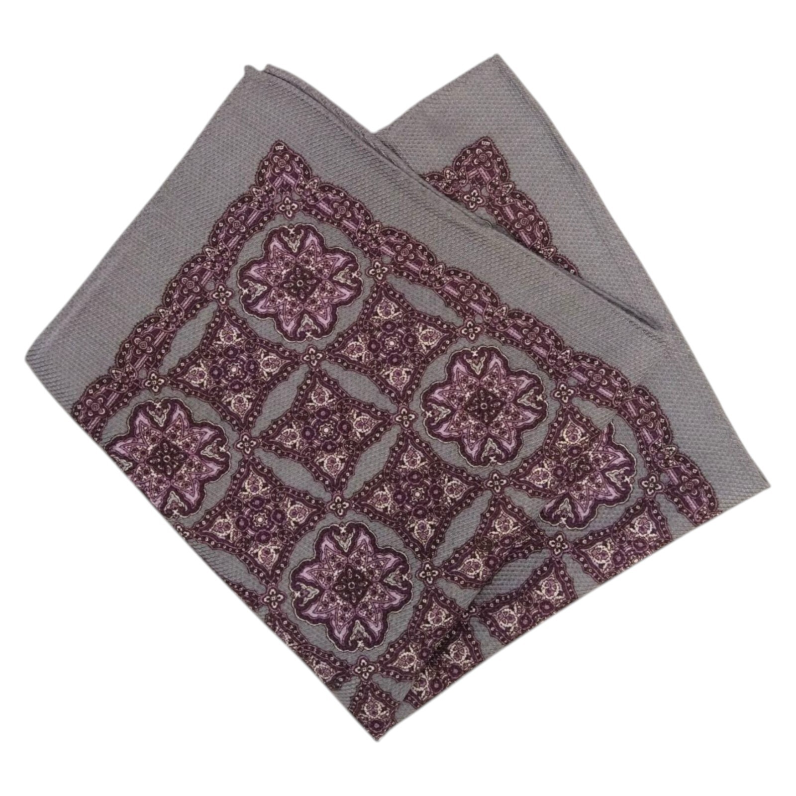 JOS A BANK Mens Wool Handkerchief Pocket Square Silver Gray Purple Hanky 13.5