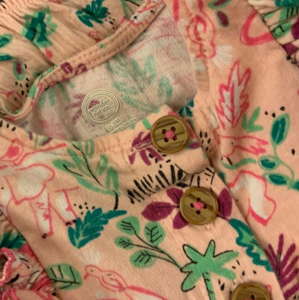Wonder Nation Girl Romper Outfit 0/3 months Summer Jungle Safari Animals One PC