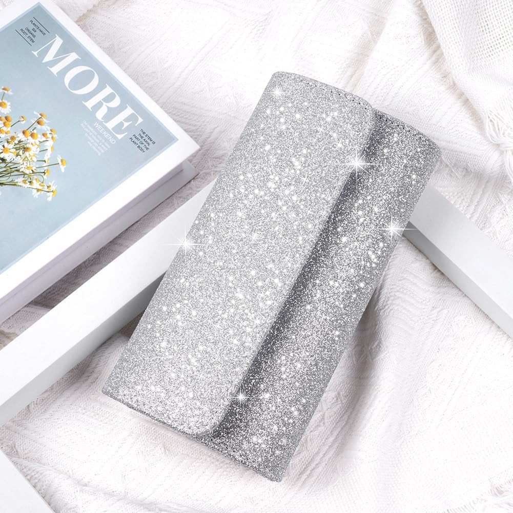 Silver Rhinestone Evening Clutch Bag Wedding Party Envelope Handbag with Chain