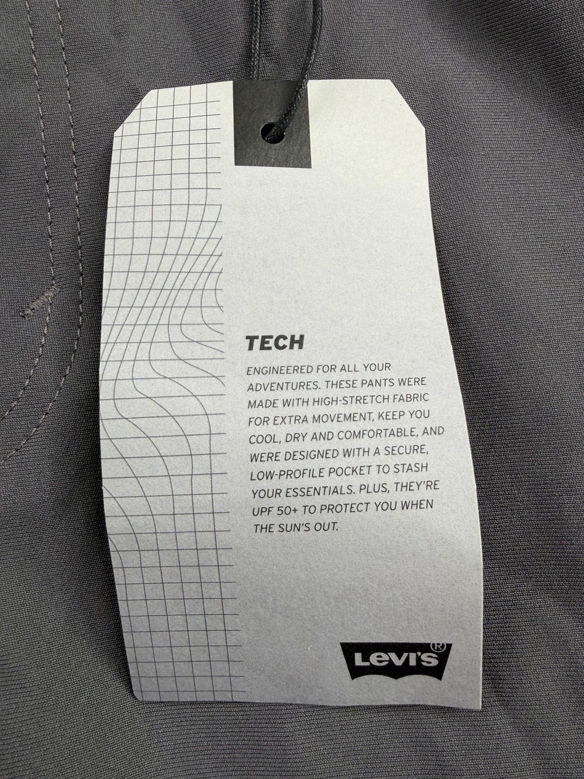 Levis 511 Slim Tech Pants Gray Performance Stretch UPF 50 Quick Dry 32×32 NWT