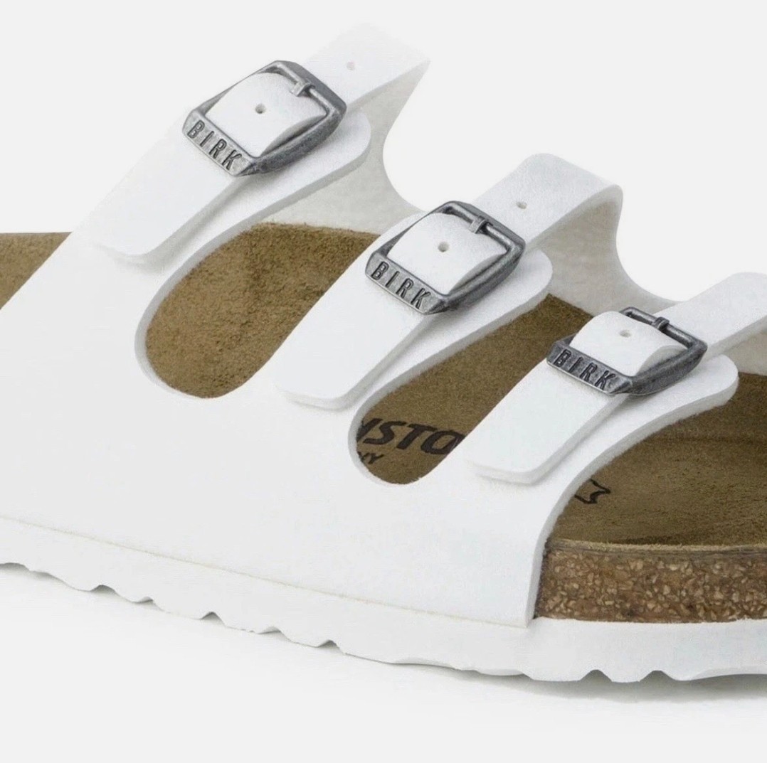 Birkenstock White Florida 3-Strap Buckle Slide Sandals Narrow Fit EU 39 US 8-8.5