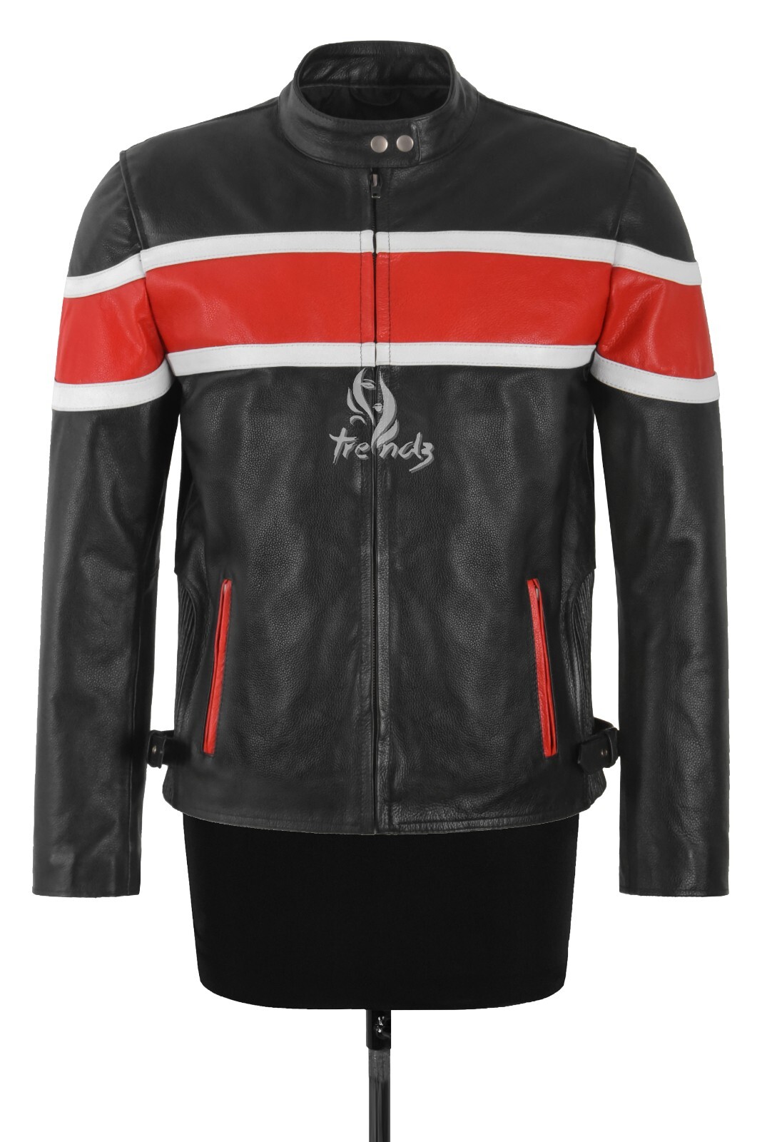 THUNDERSTRIKE Men’s Biker Leather Jacket Black Cafe Racer Style Motocross Jacket