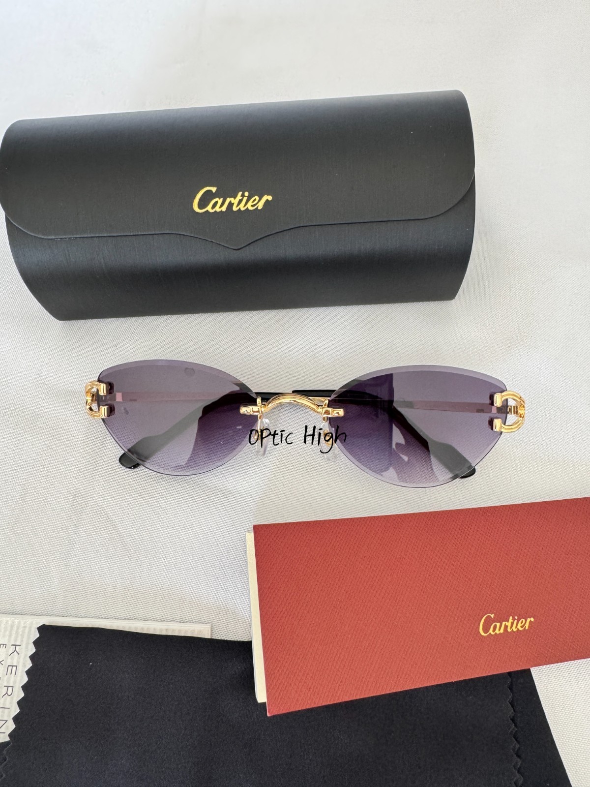 Cartier CT0487S Big C Frameless BLACK Lens Gold Frame