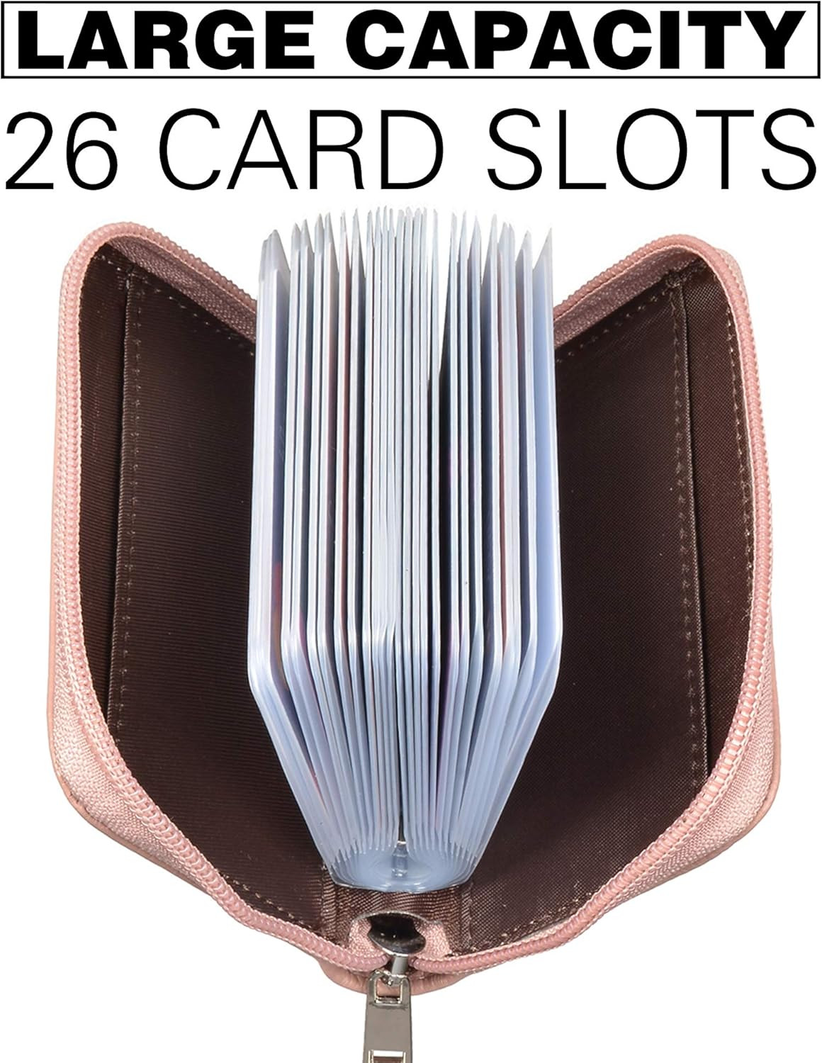 Easyoulife Genuine Leather Credit Card Holder Zipper Wallet with 26 Card Slots