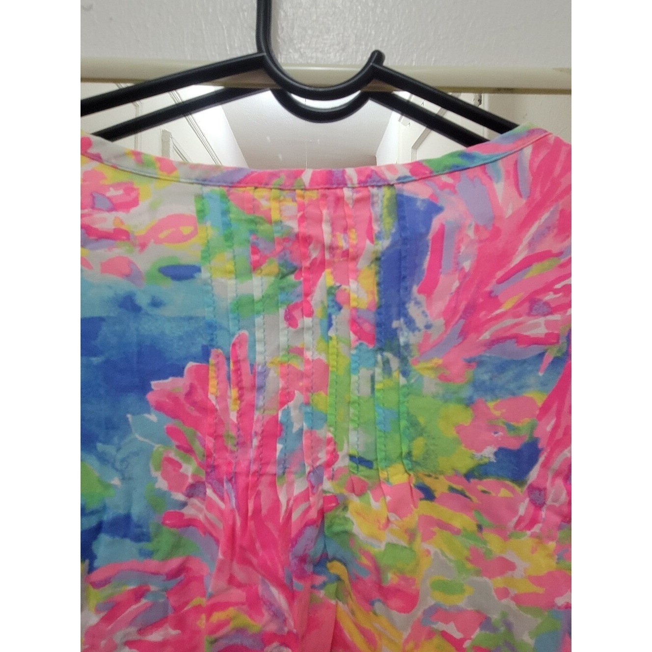Lilly Pulitzer Daylen Pintuck Tunic Top 3/4 Sleeve Multi Floral Resort Preppy