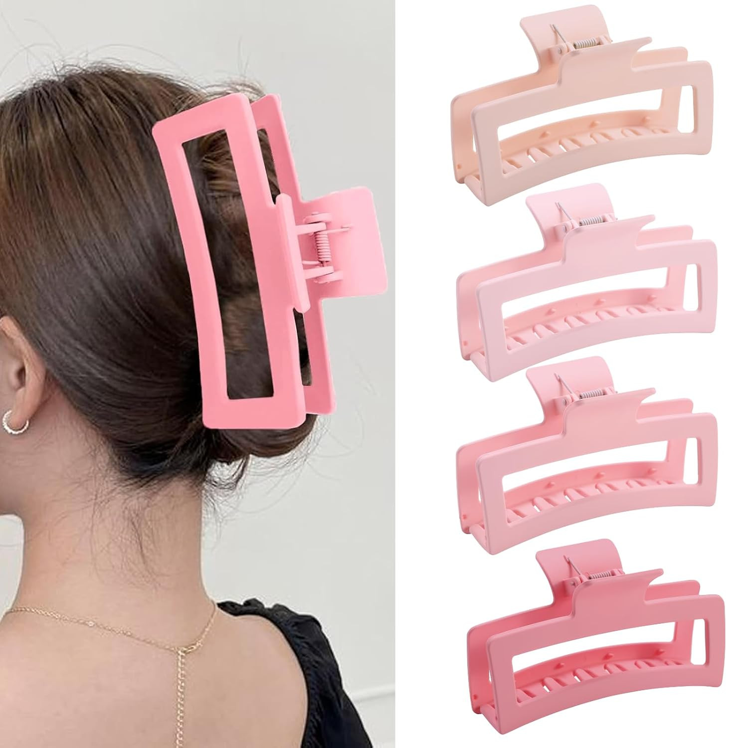 5 Inch Extra Large Claw Clips for Thick and Long Hair, 4 Pack XL Jumbo Matte Rec