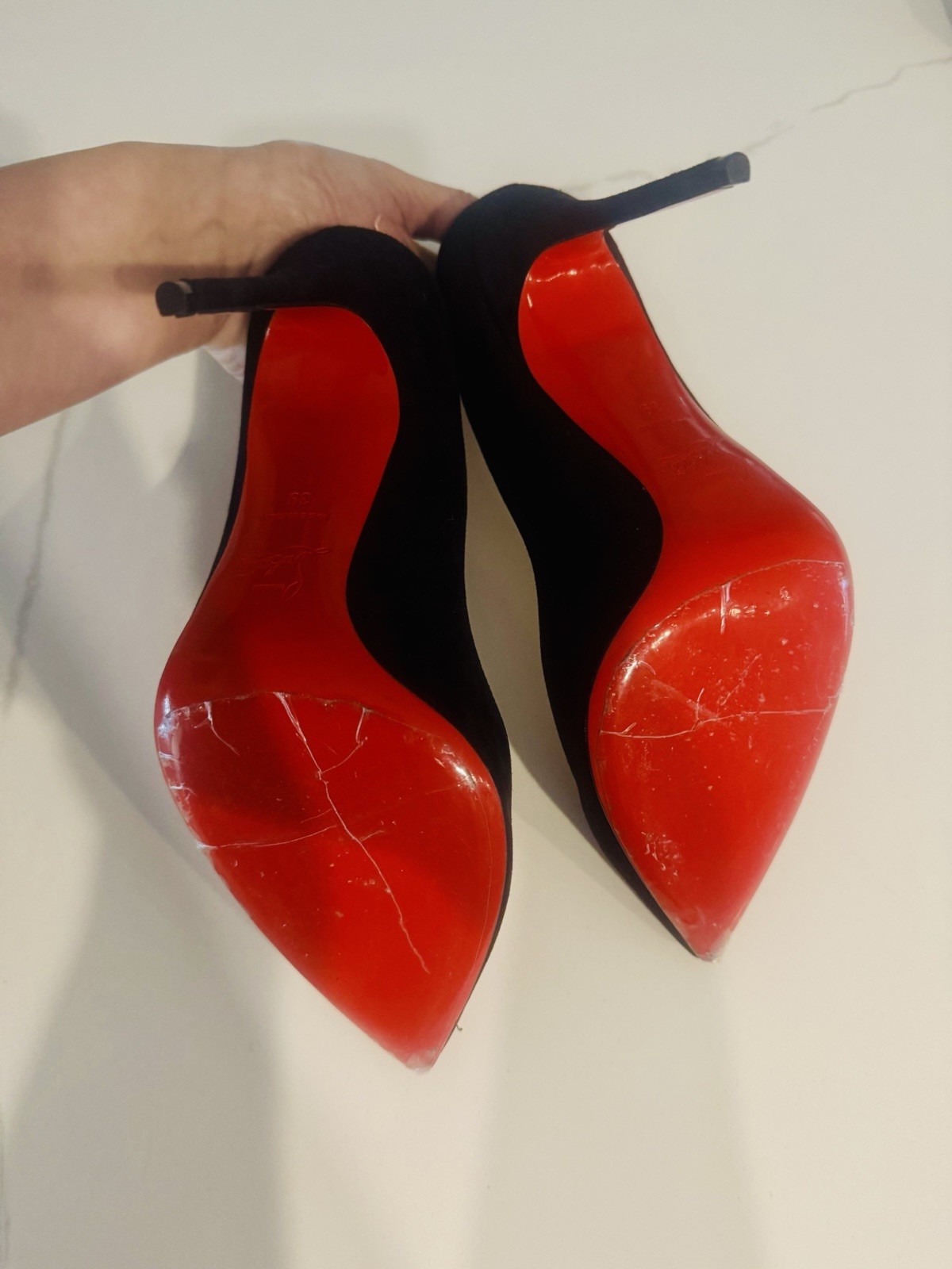 Christian Louboutin Black Suede Pointed Toe Stiletto Pumps US 9 Red Sole