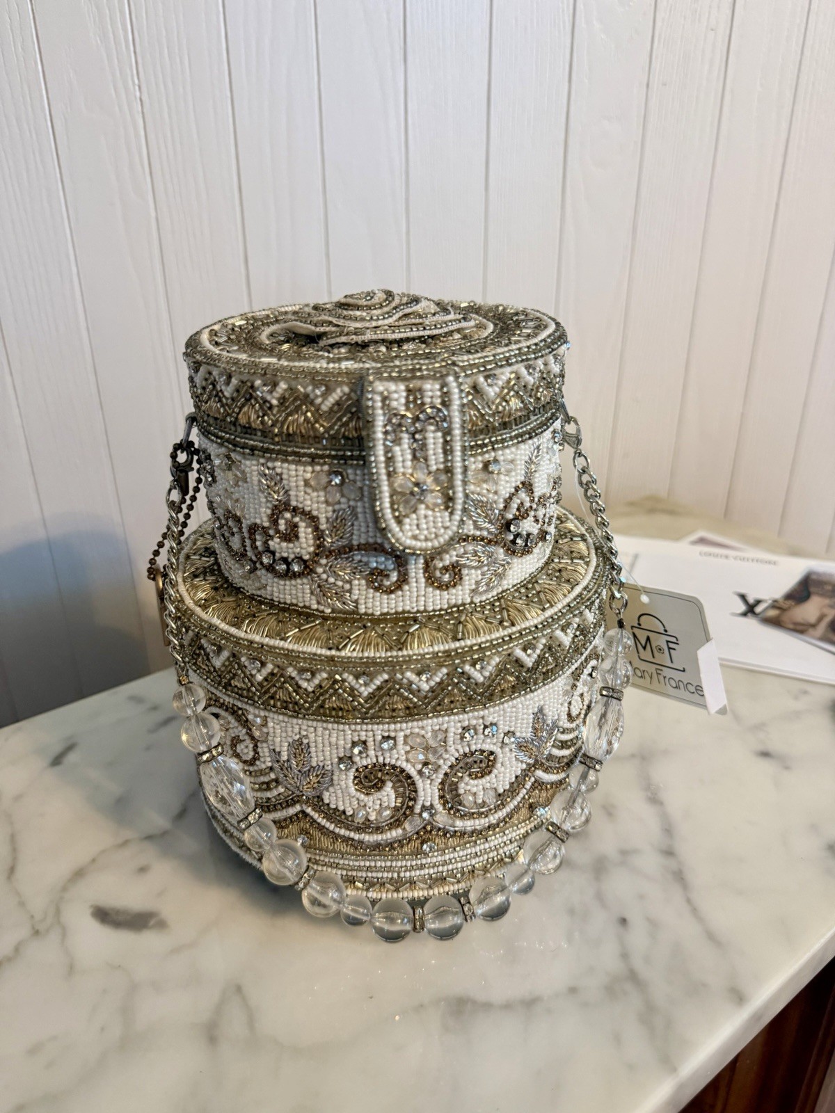 NWT Mary Frances Layers Of Love Wedding Cake Beaded Crossbody Handbag