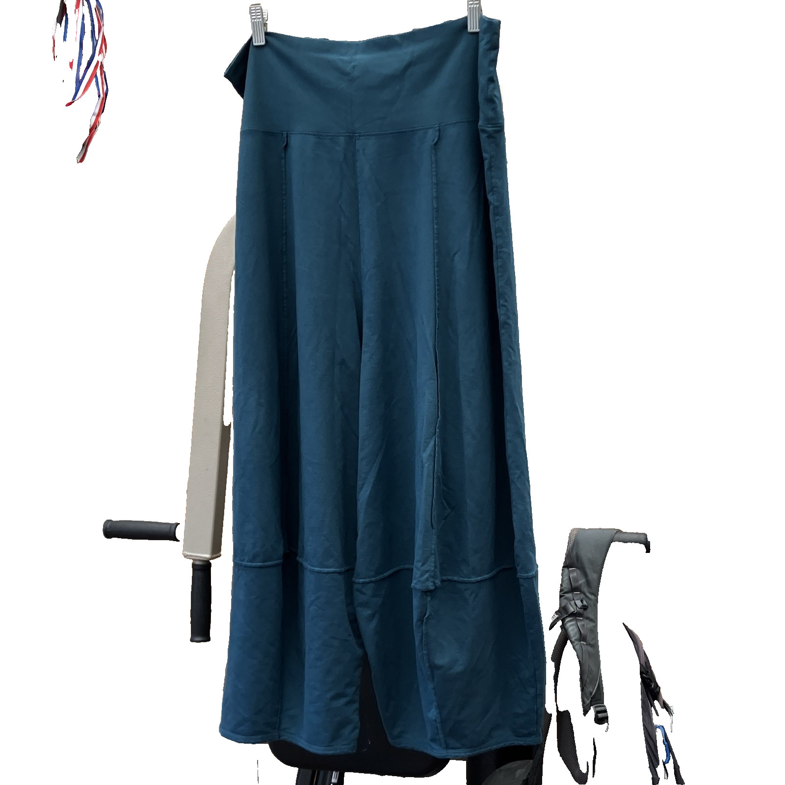 Blue Fish Women’s Teal-Blue Organic Cotton Stretch Wide-Leg Pants folding Waist