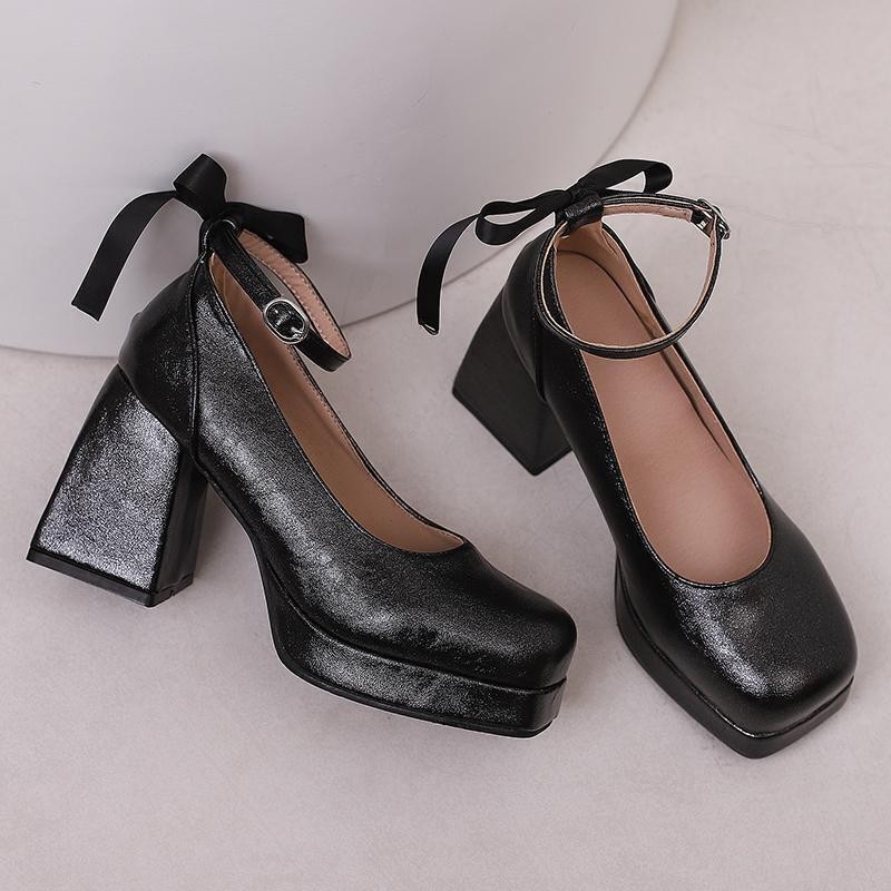 Women’s Square Toe Platform Block Heel Bow Shoes Dress Party Prom Pump Plus Size