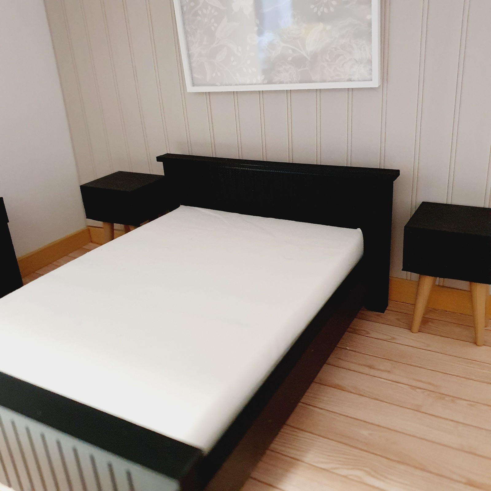 Dolls House Double Bed, Choice of Colours, 1:12th Scale, Miniature Bed with