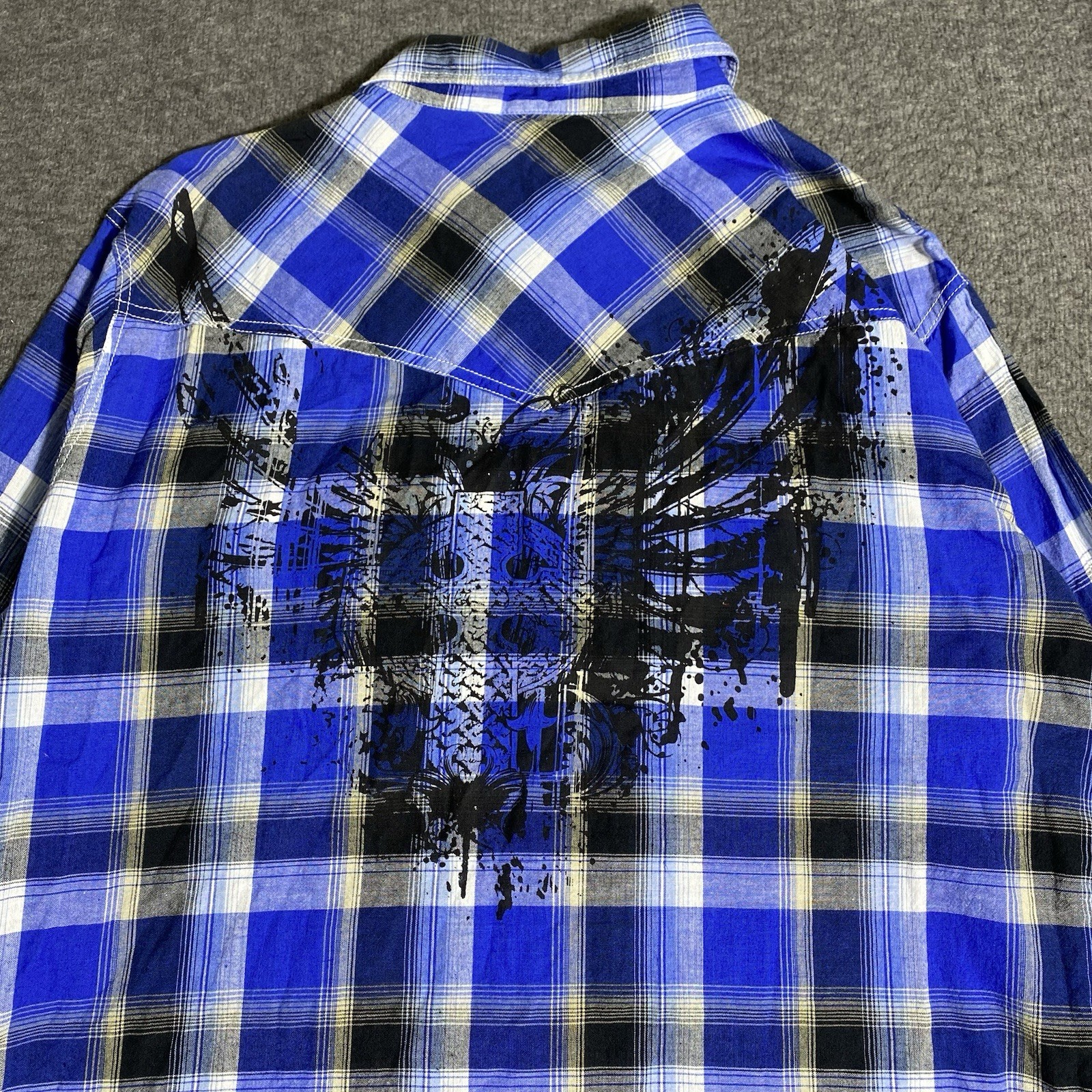 Ely Cattleman Shirt Mens L Blue Plaid Western Pearl Snap Cowboy Rodeo Rancher