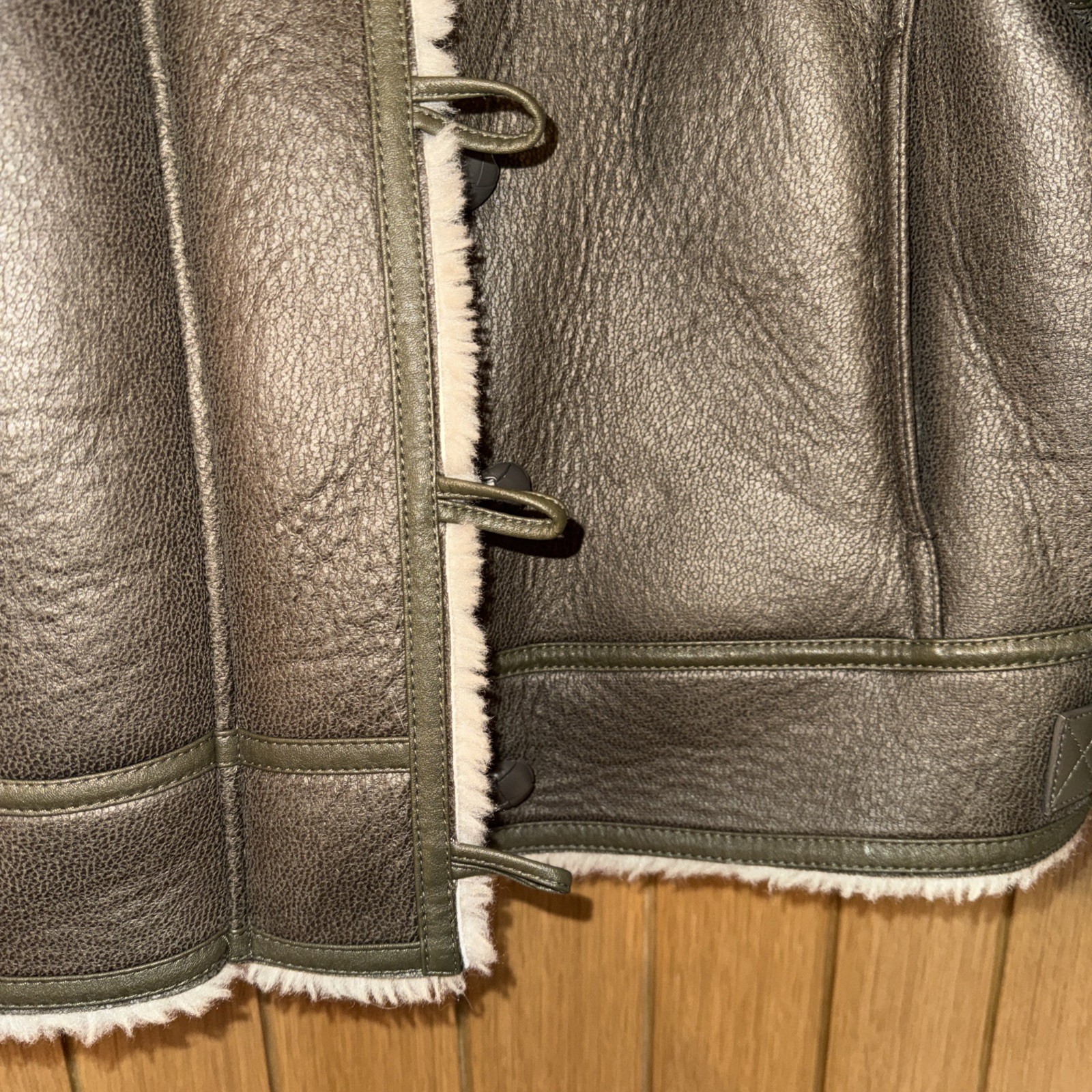 Mint Velvet Women’s Flying Jacket Size XL Faux Leather Tan with Cream Faux Fur